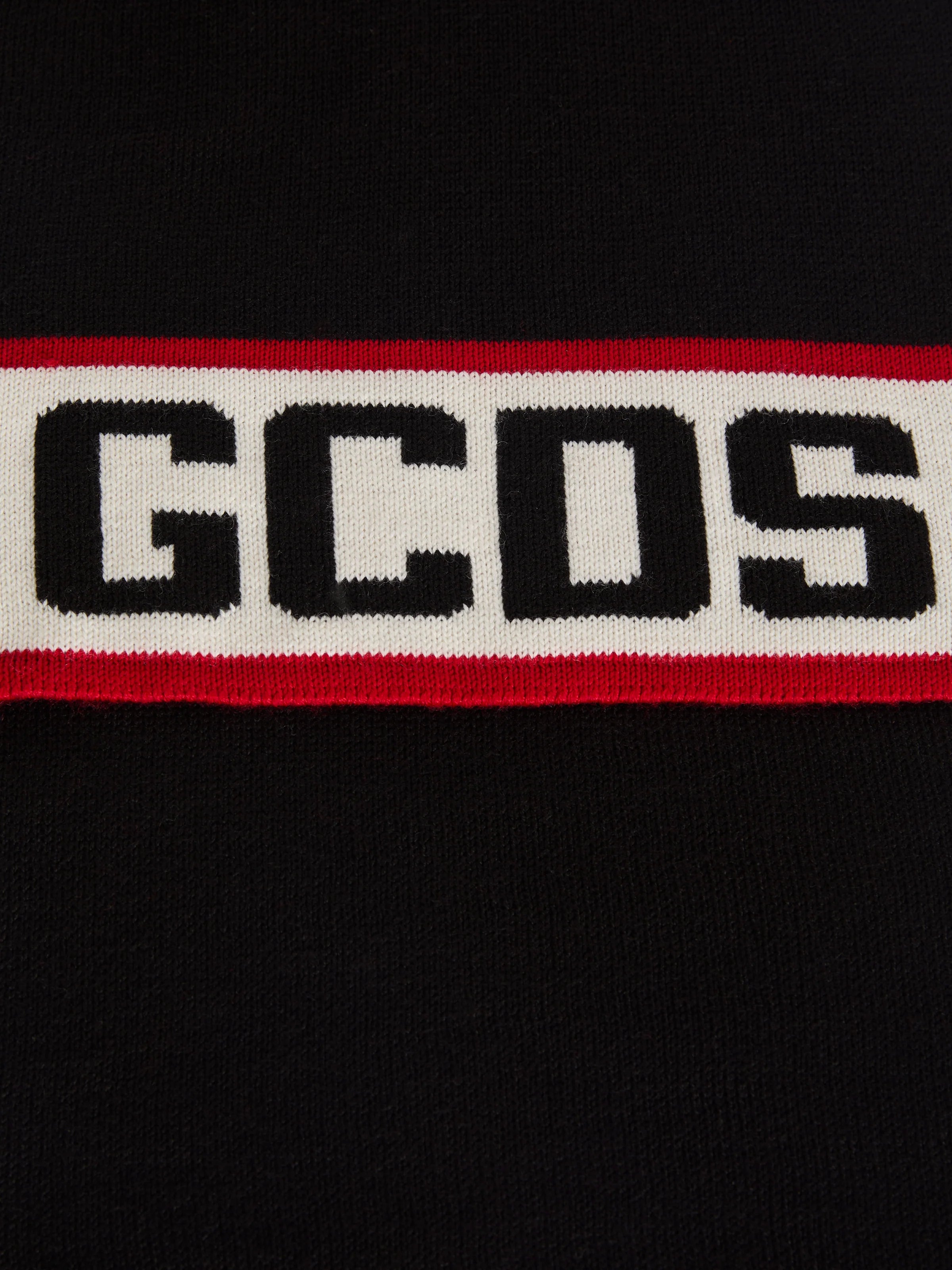 Sciarpa in lana con banda e logo GCDS