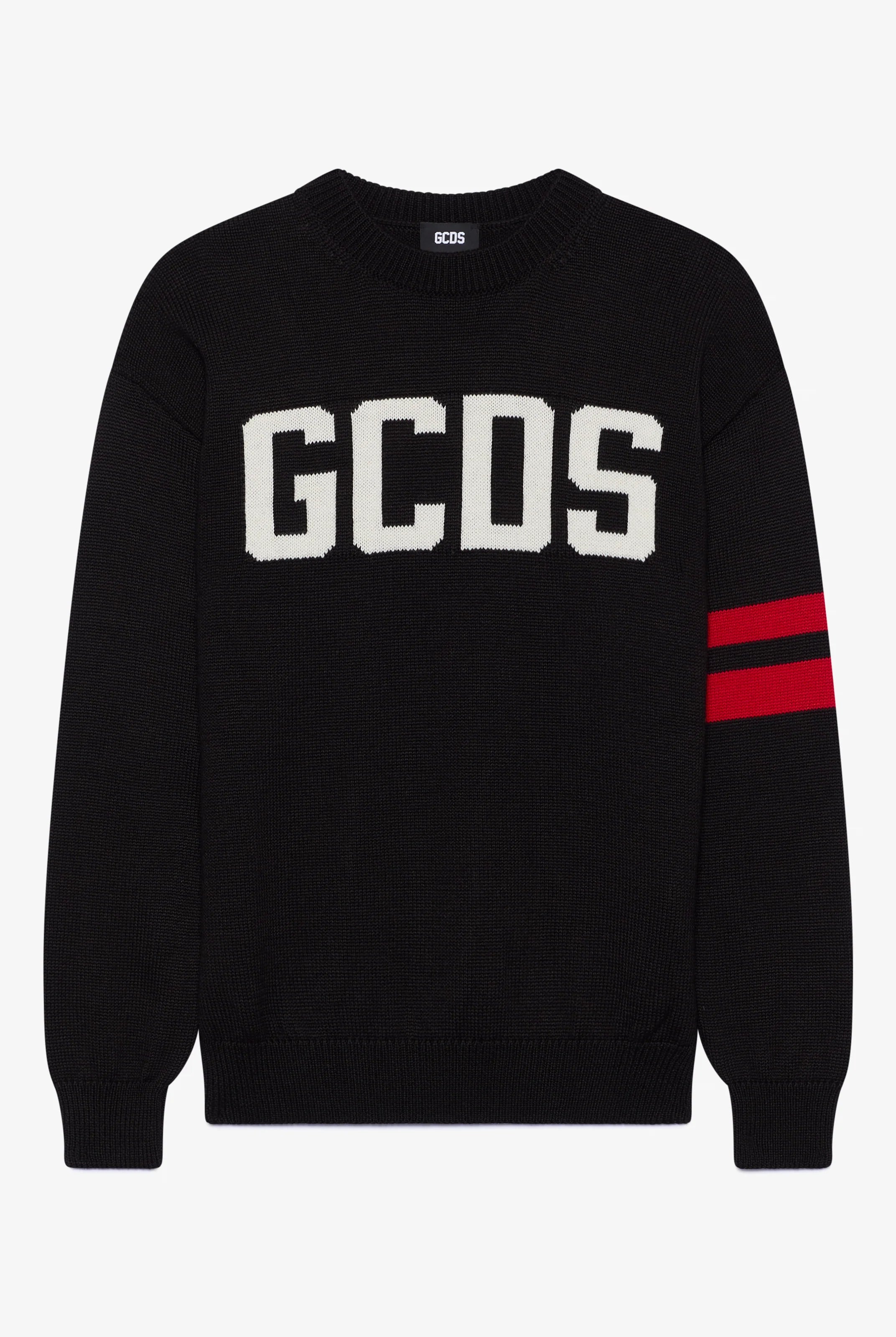 Maglione in lana con logo e doppia banda sul braccio