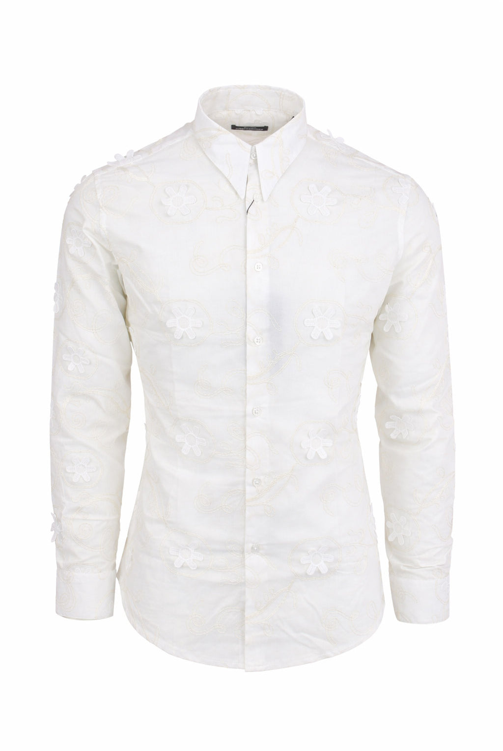 Camicia uomo ricami e fiori applicati slim fit cotone