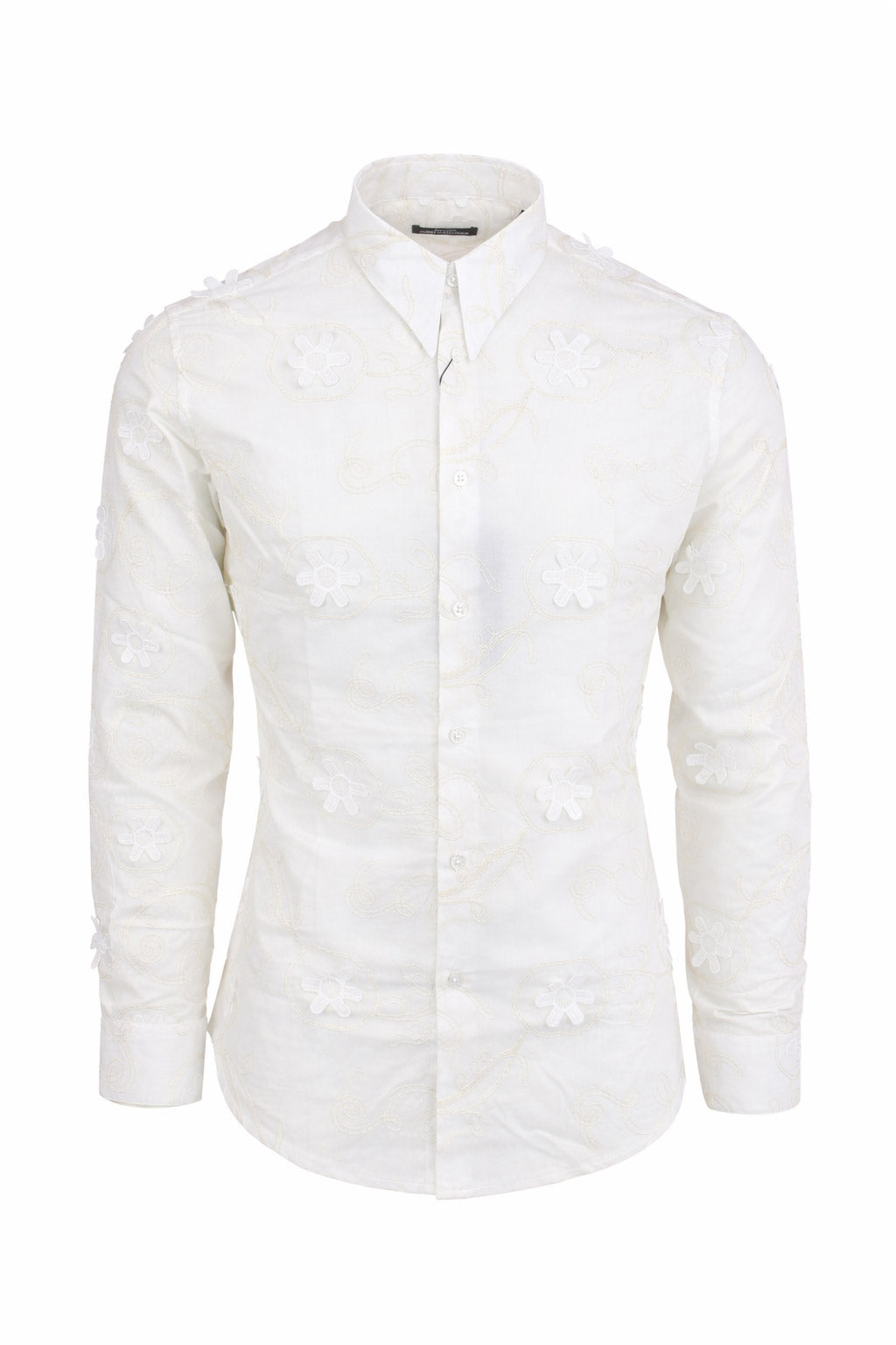 Camicia uomo ricami e fiori applicati slim fit cotone