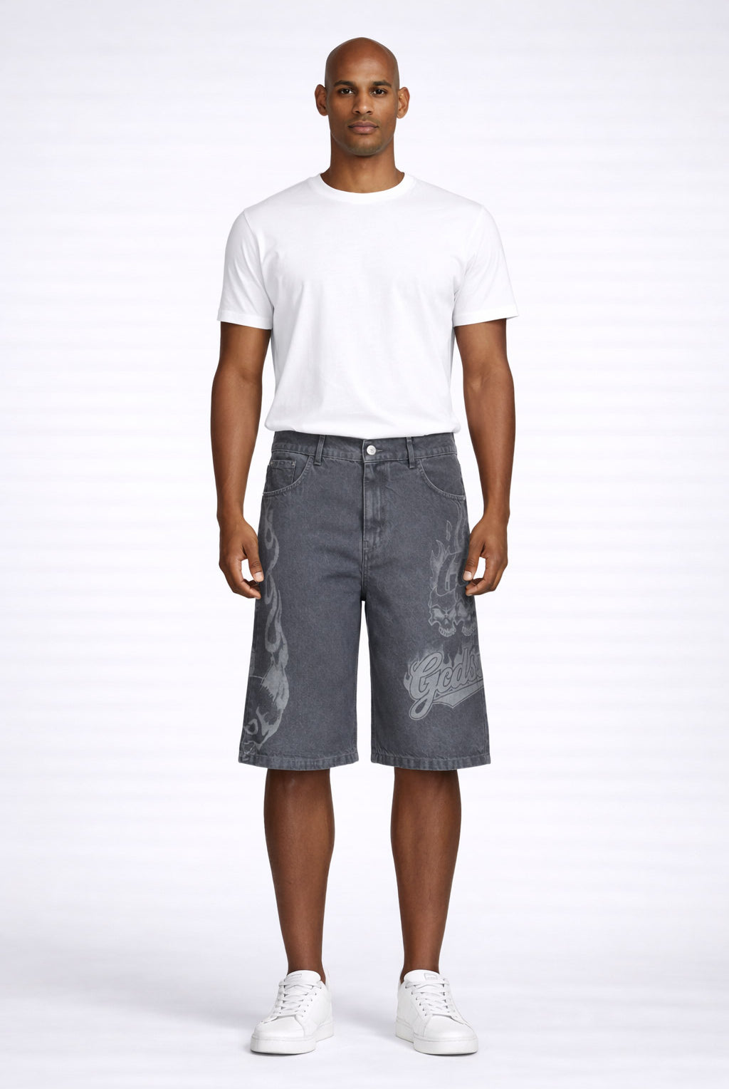 Bermuda Uomo Denim con Stampa e Logo