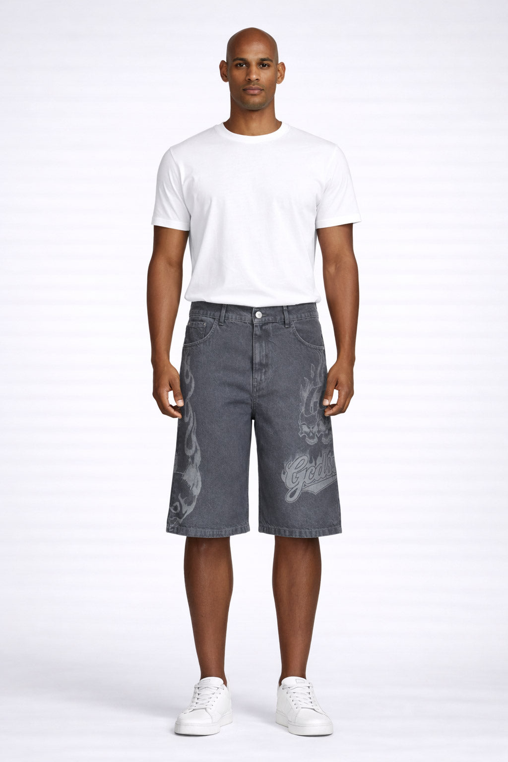 Bermuda Uomo Denim con Stampa e Logo