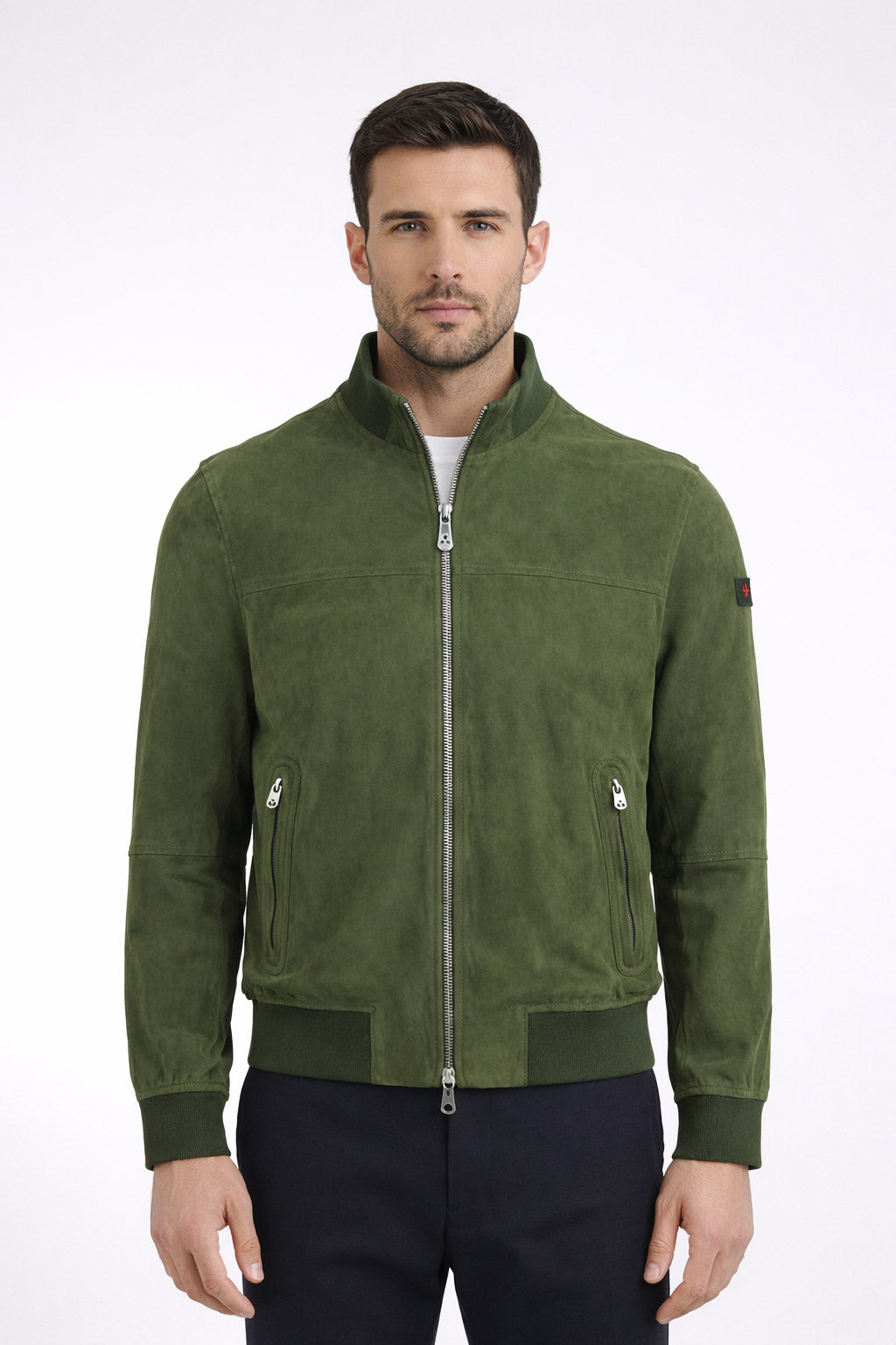 Giubbotto Uomo Sands in Suede Collo Alto Zip Argento