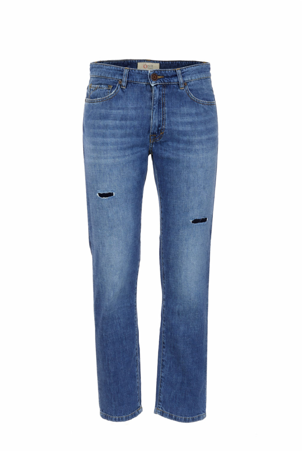 Jeans Uomo 5 Tasche Denim Used con Rotture