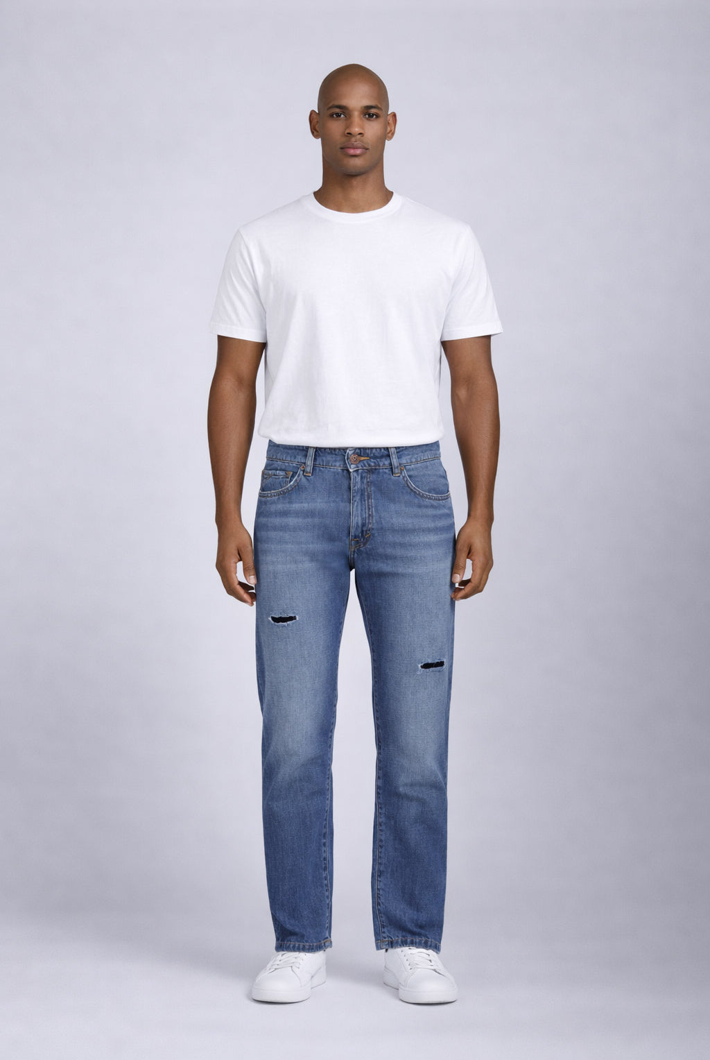 Jeans Uomo 5 Tasche Denim Used con Rotture