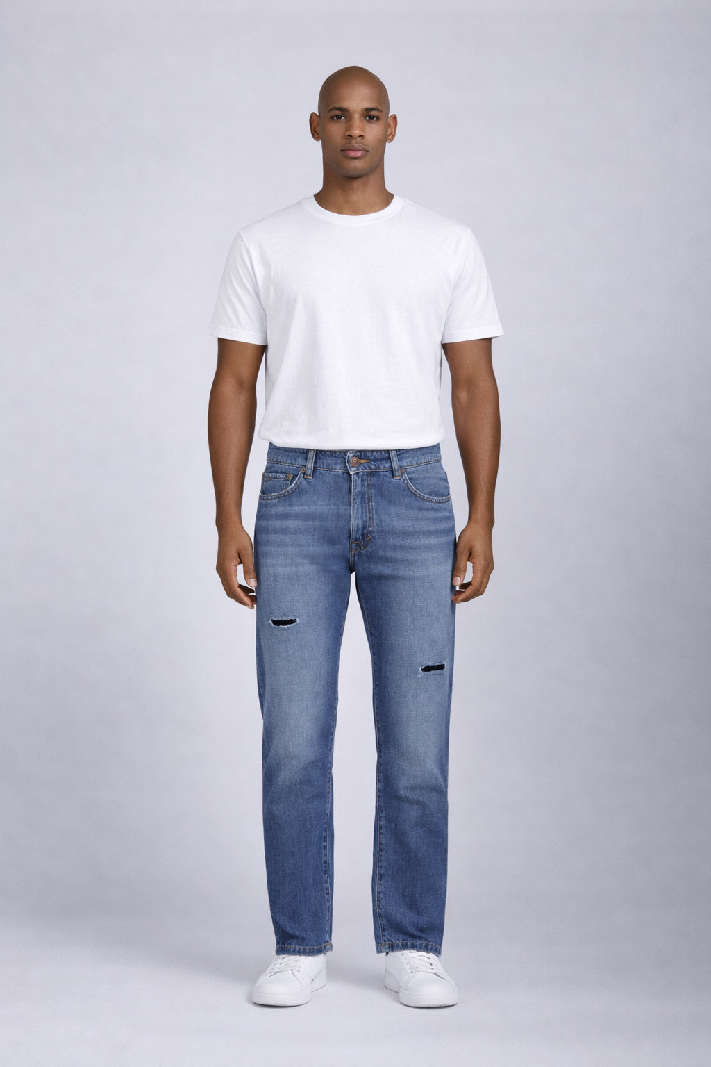 Jeans Uomo 5 Tasche Denim Used con Rotture