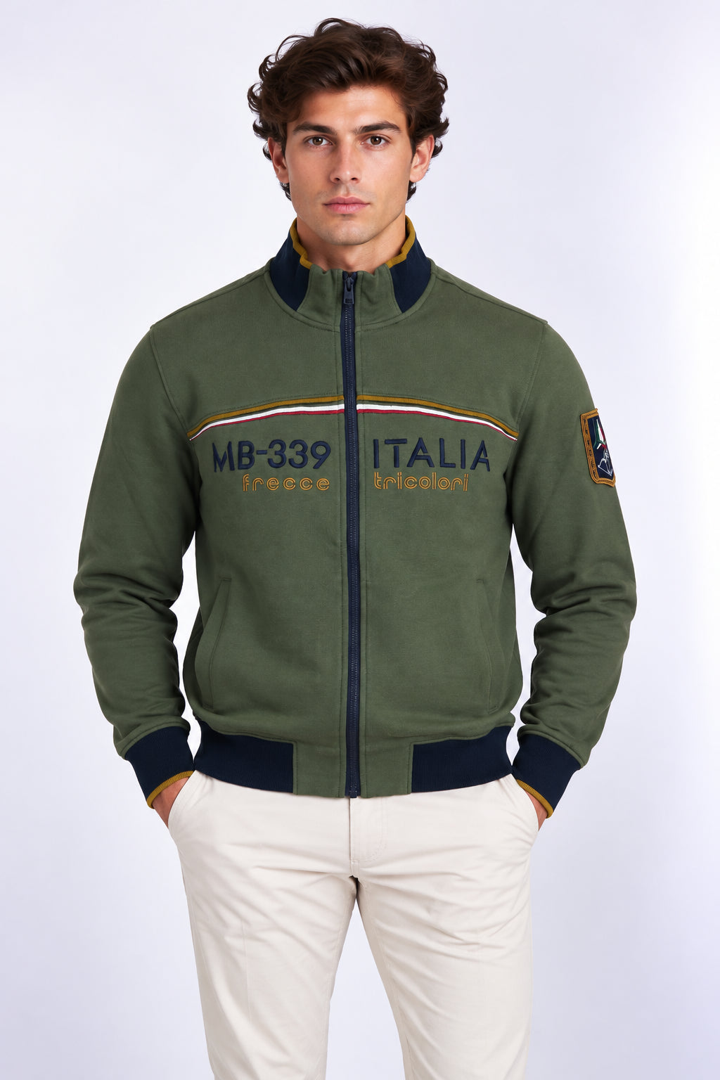 Felpa cardigan zip uomo collo alto