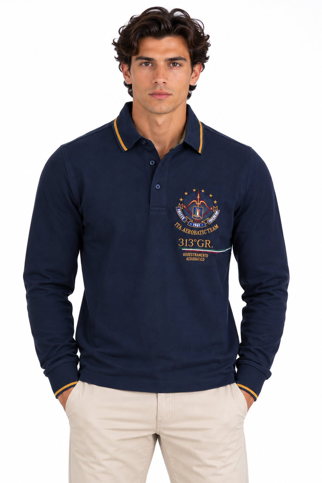 Polo manica lunga in piquet Frecce Tricolori