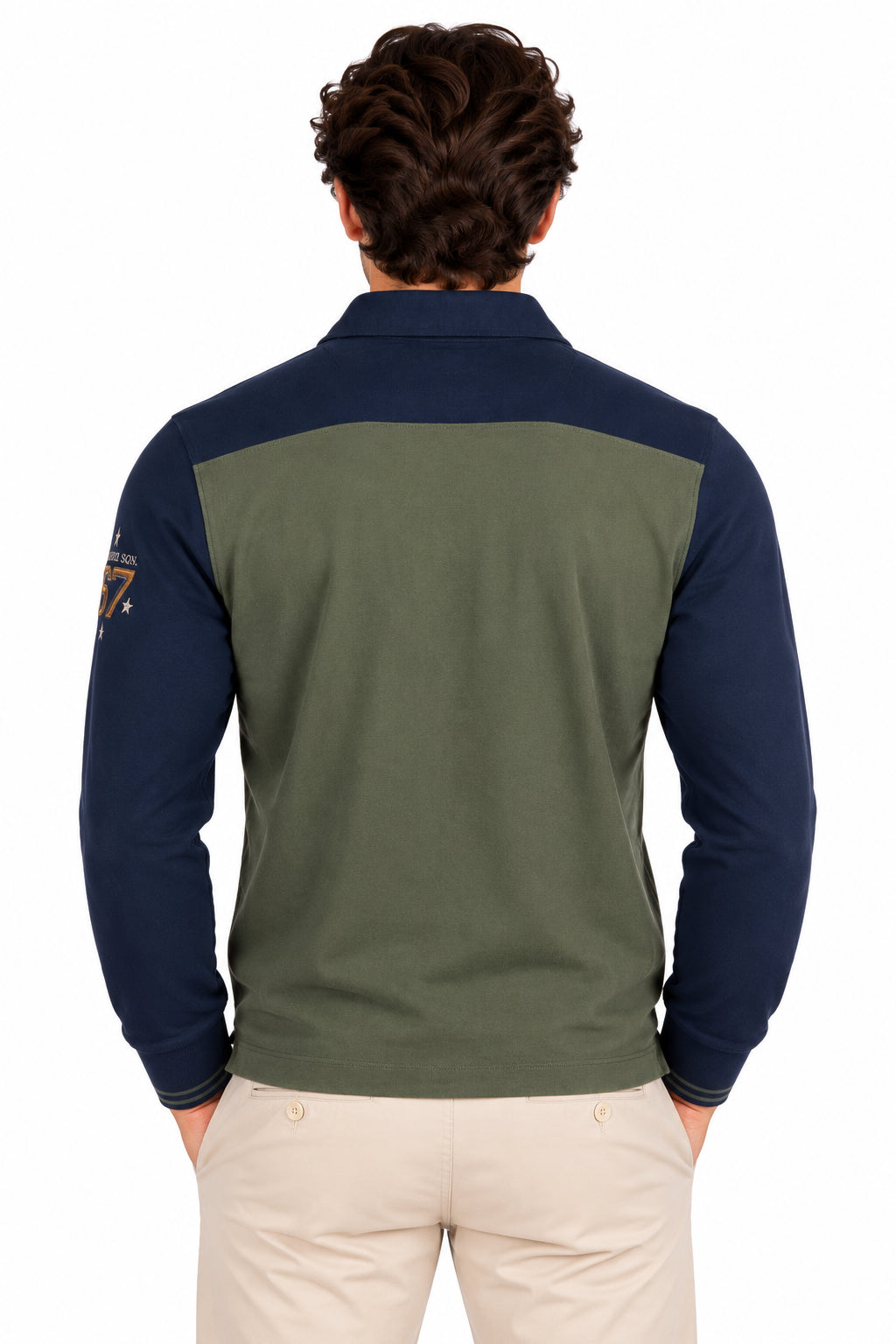 Polo manica lunga in piquet con patch e ricami