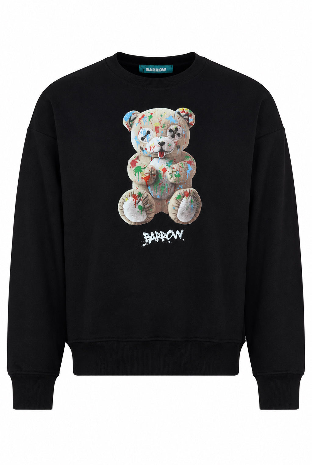 Felpa girocollo unisex con orsetto e lettering Barrow