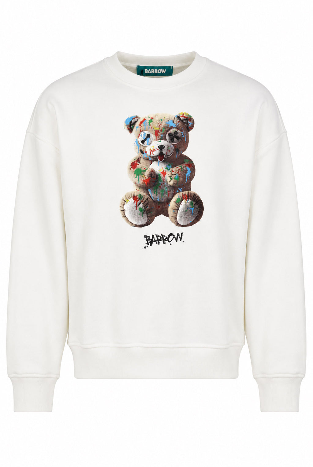 Felpa girocollo unisex con orsetto e lettering Barrow