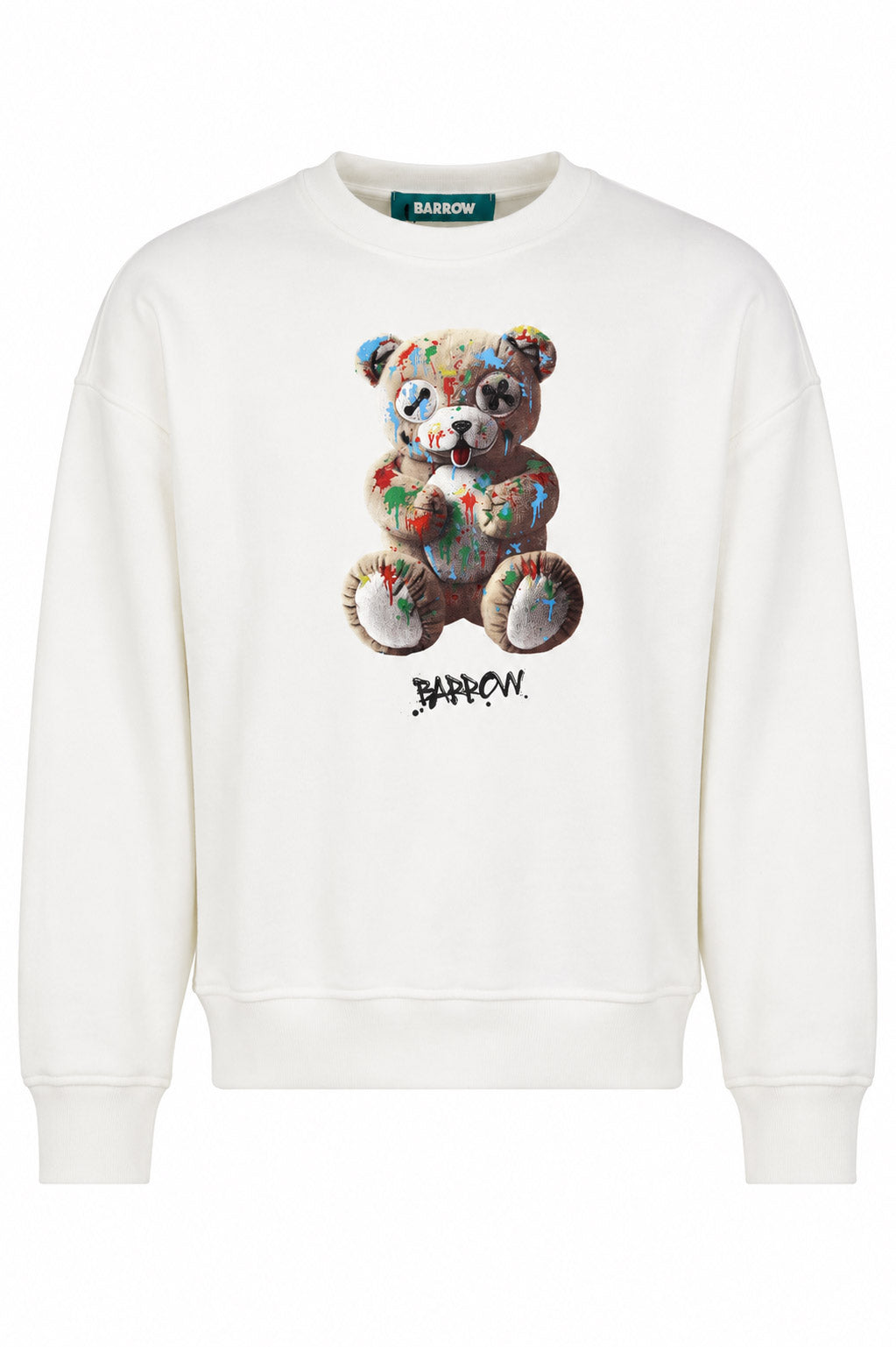 Felpa girocollo unisex con orsetto e lettering Barrow