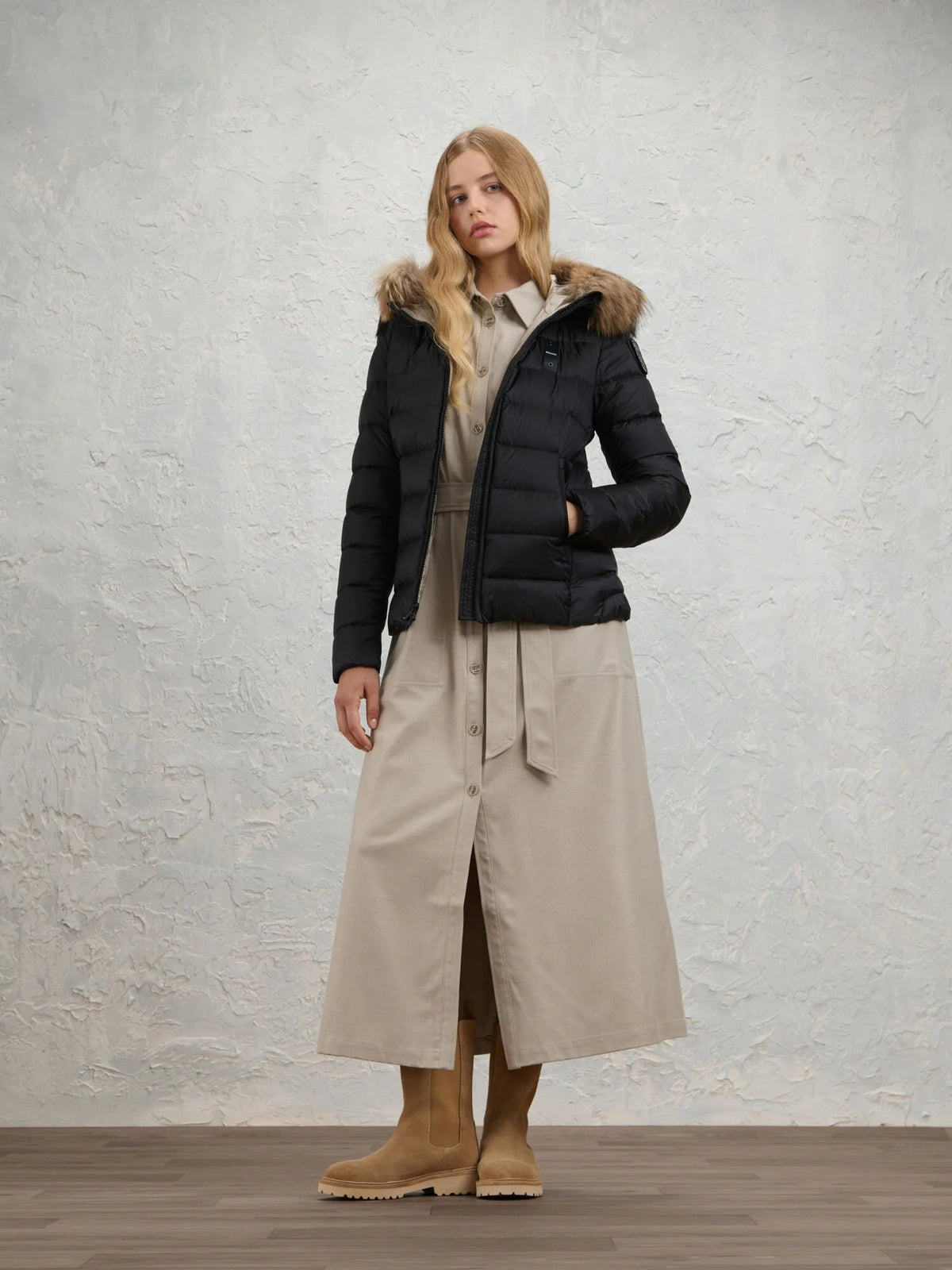 Piumino con cappuccio bordato in pelliccia Arcadia