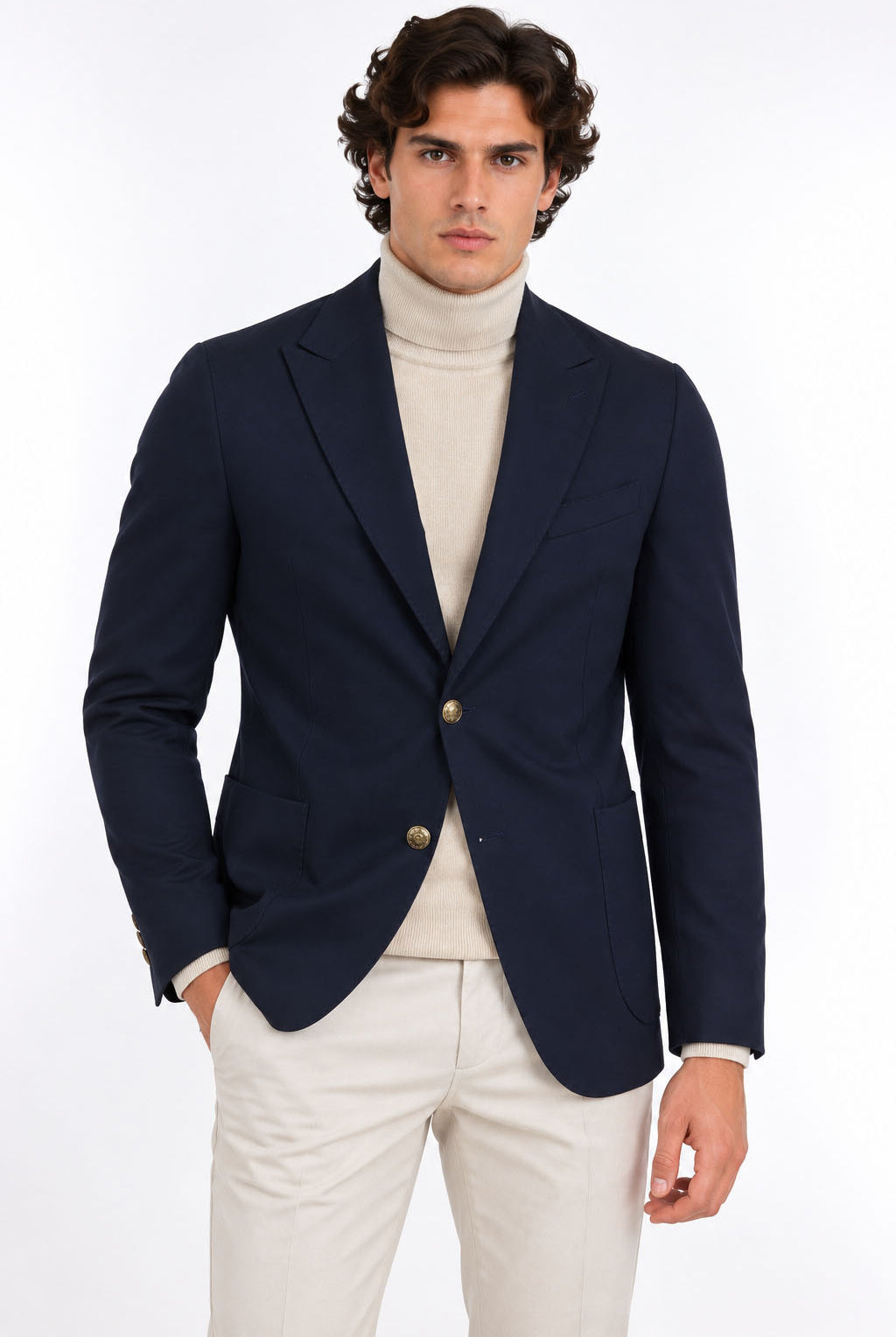 Giacca Blazer Uomo in Jersey Stretch con Bottoni in Metallo