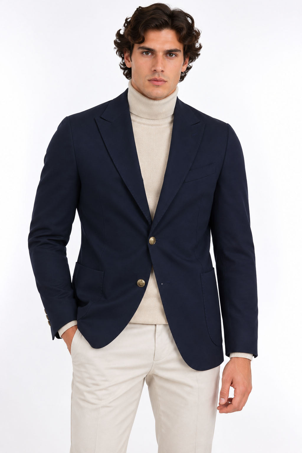 Giacca Blazer Uomo in Jersey Stretch con Bottoni in Metallo