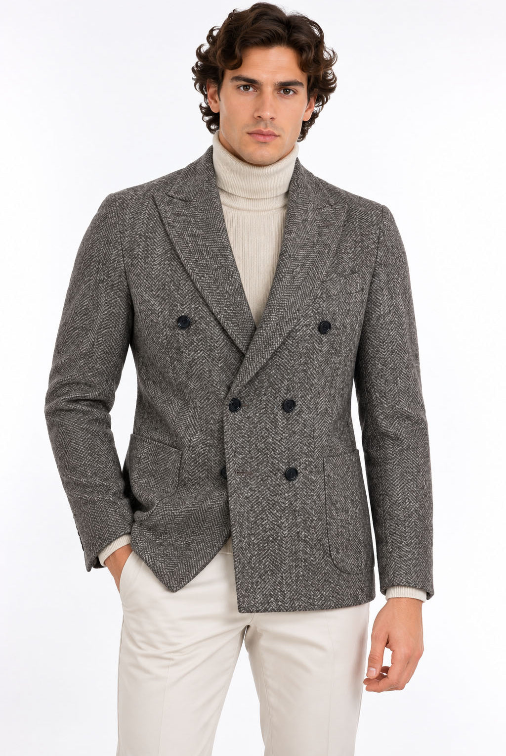 Giacca Blazer Uomo Doppiopetto in Lana Spigata