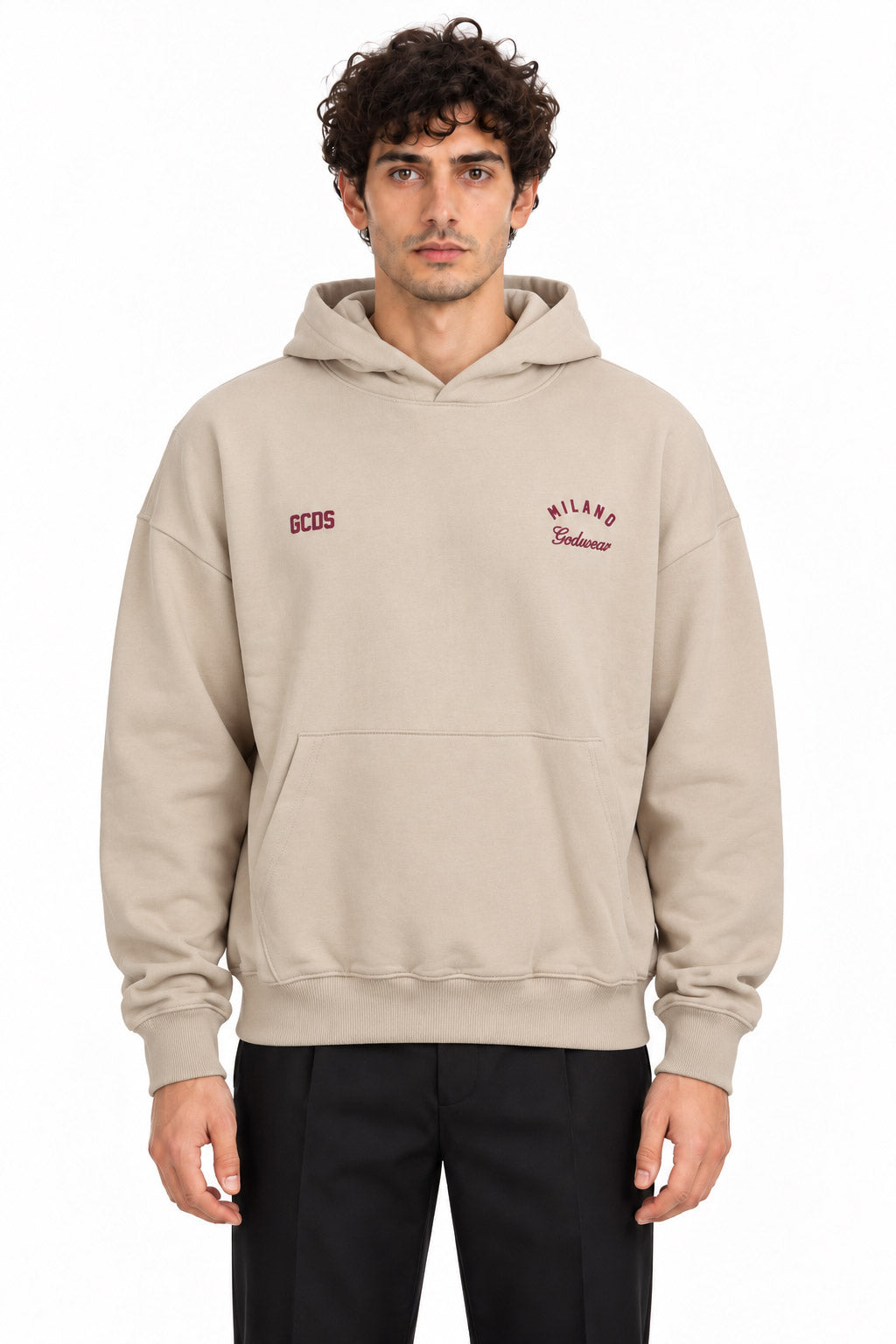 Felpa hoodie con cappuccio e banda logata posteriore