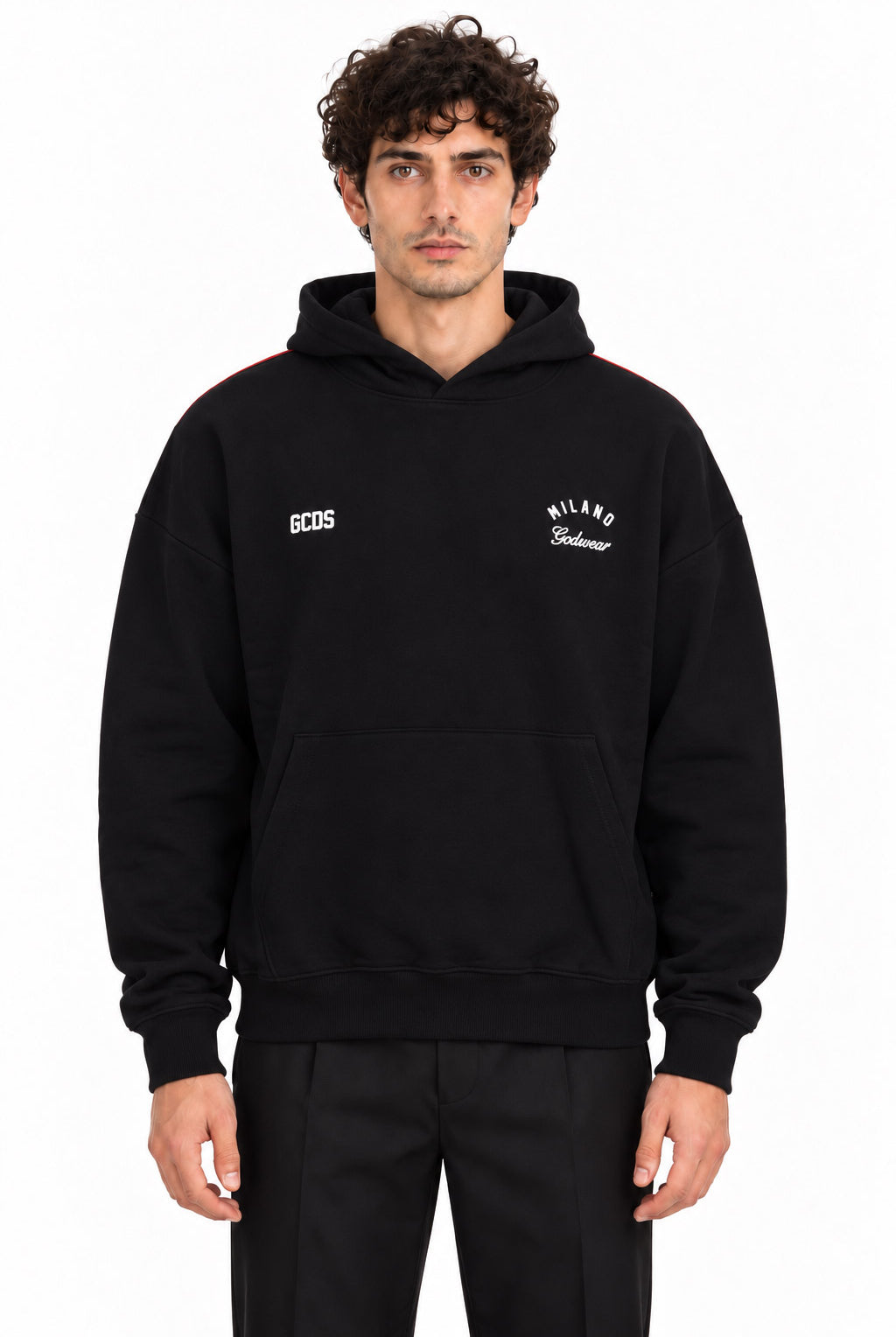 Felpa hoodie con cappuccio e banda logata posteriore