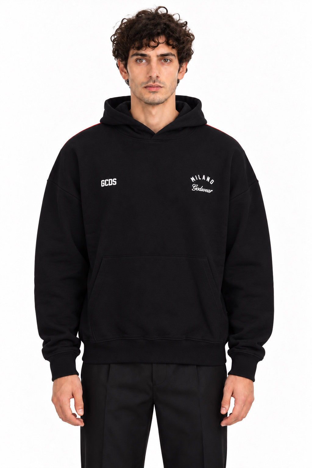 Felpa hoodie con cappuccio e banda logata posteriore