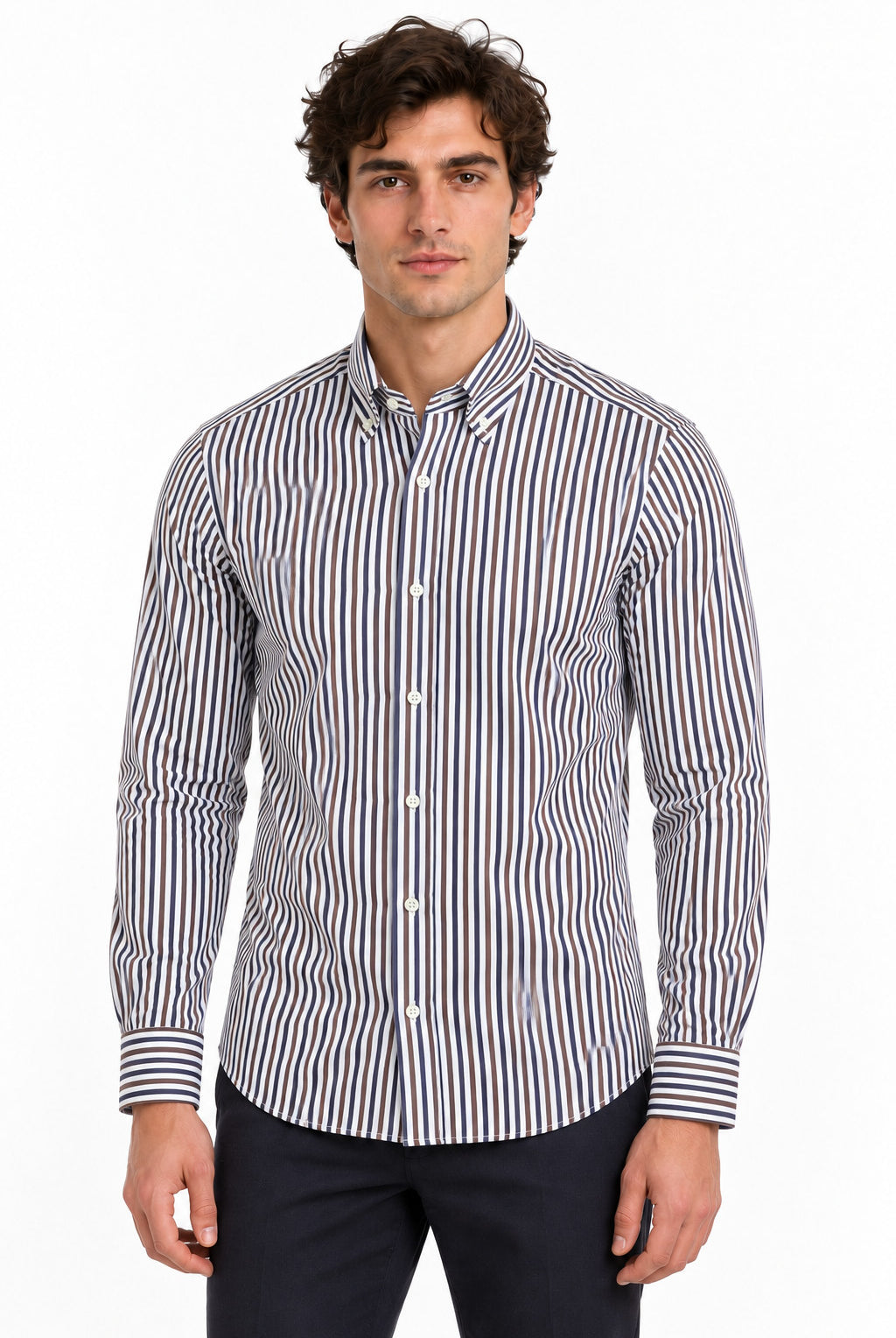 Camicia Uomo in Cotone a Righe Multicolor Button Down