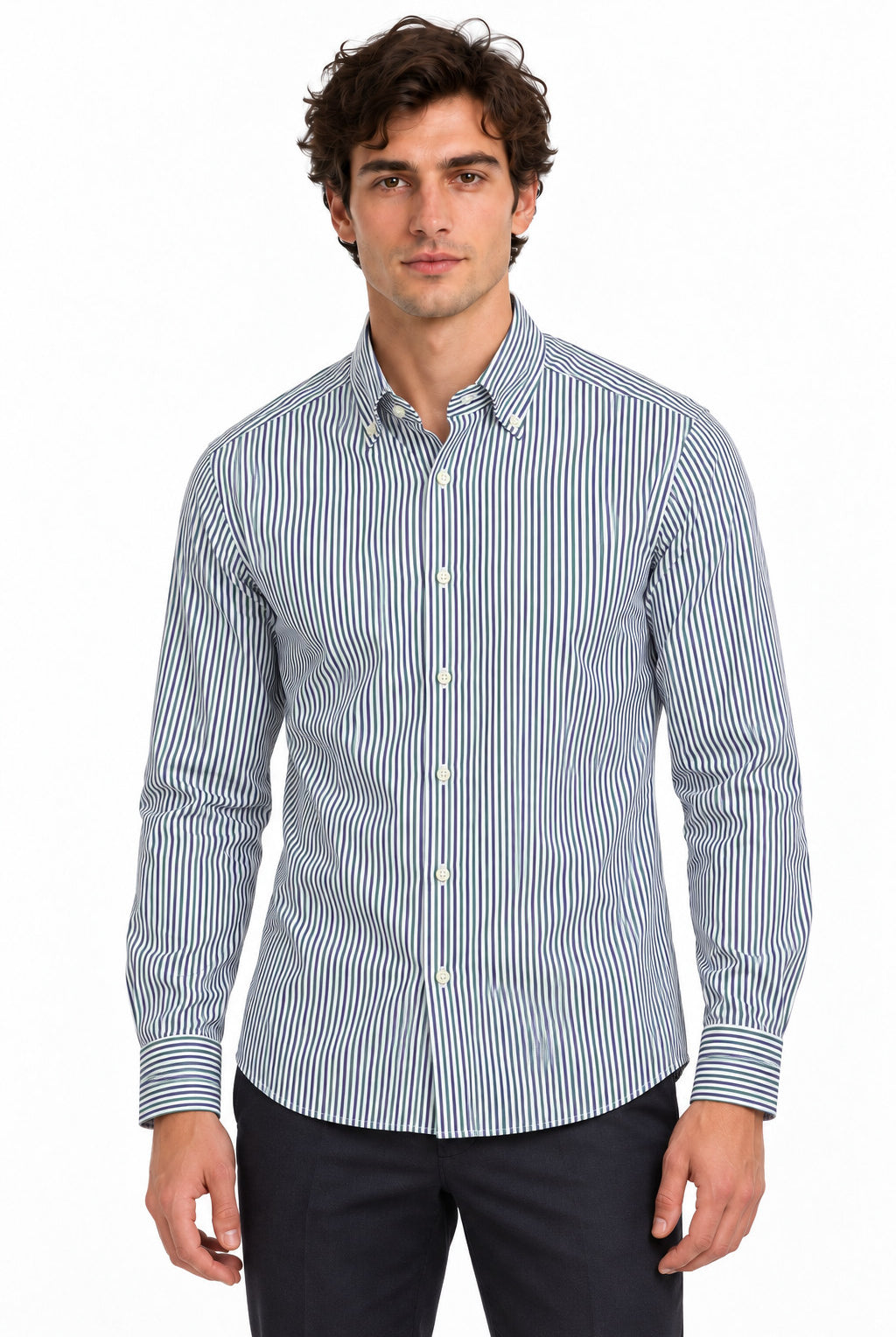 Camicia Uomo in Cotone a Righe Multicolor Button Down
