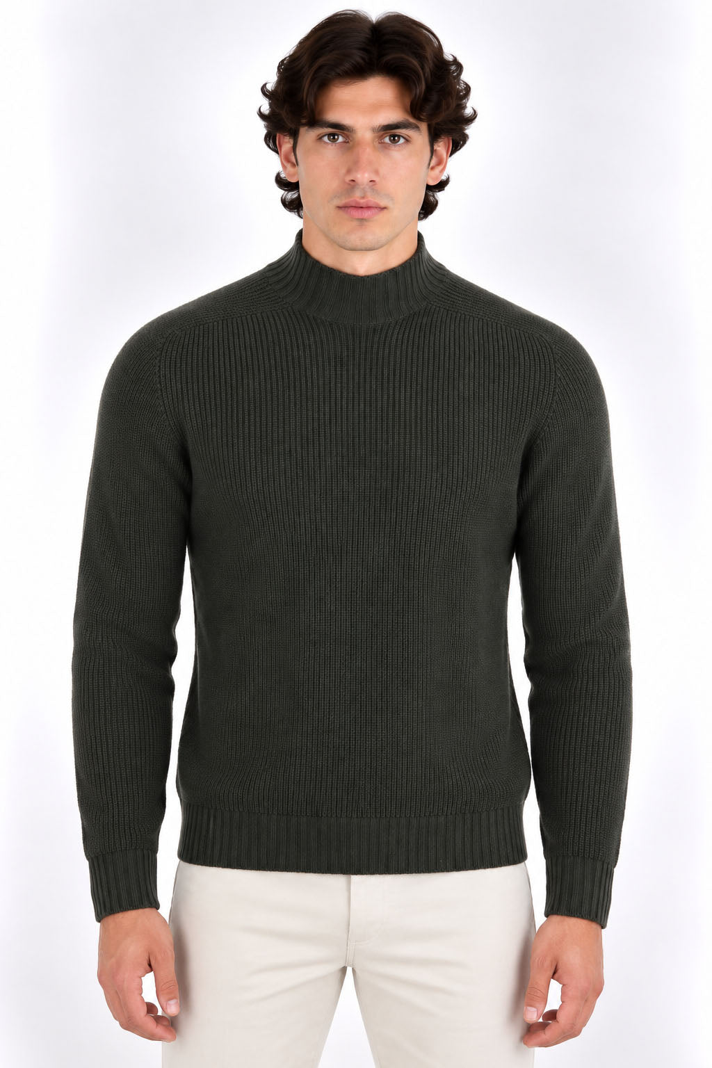 Maglia Uomo Collo Lupetto in Lana a Maglia Inglese