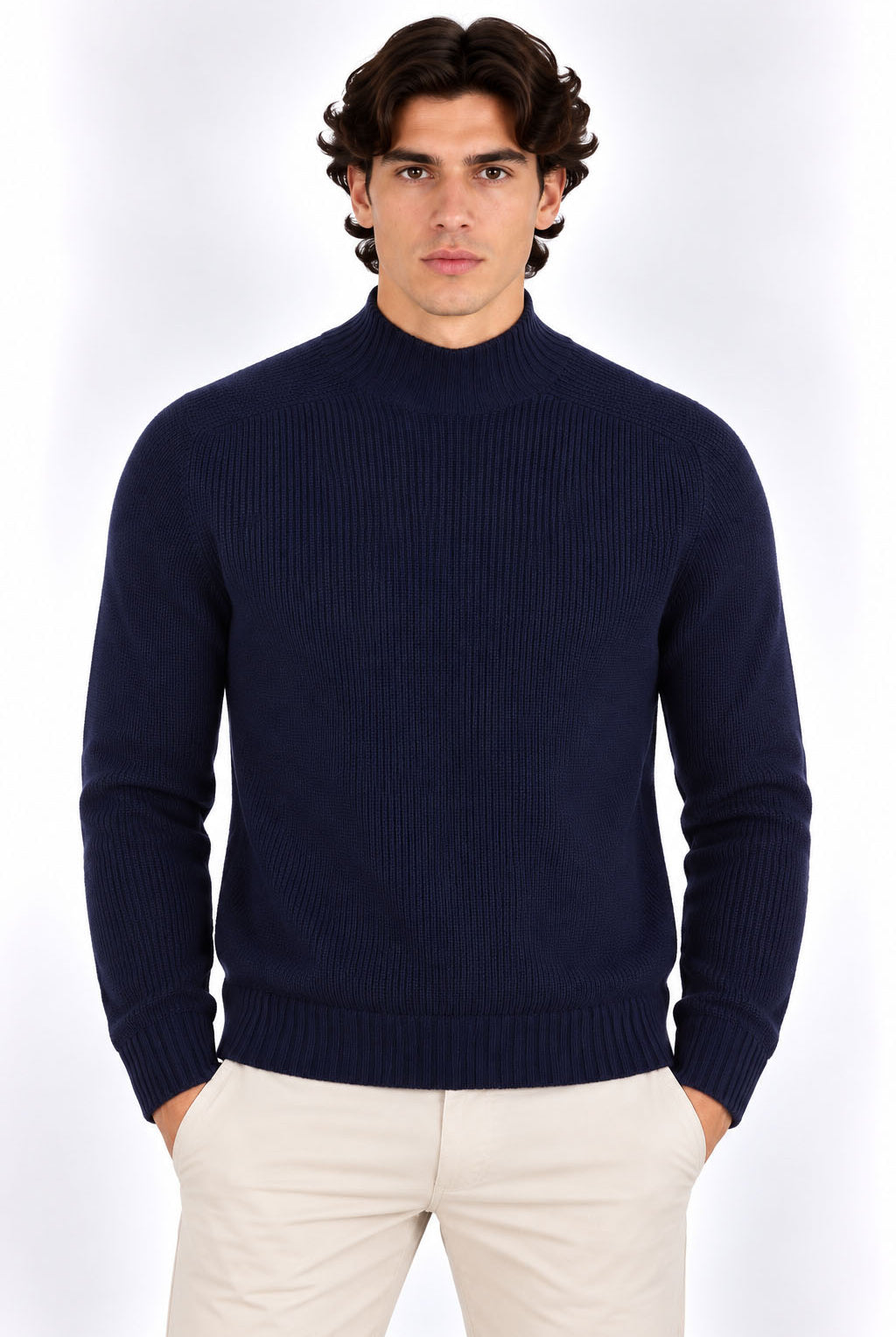Maglia Uomo Collo Lupetto in Lana a Maglia Inglese