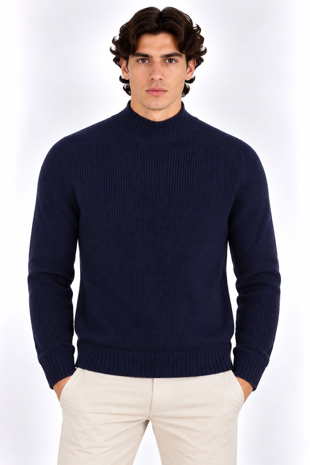 Maglia Uomo Collo Lupetto in Lana a Maglia Inglese