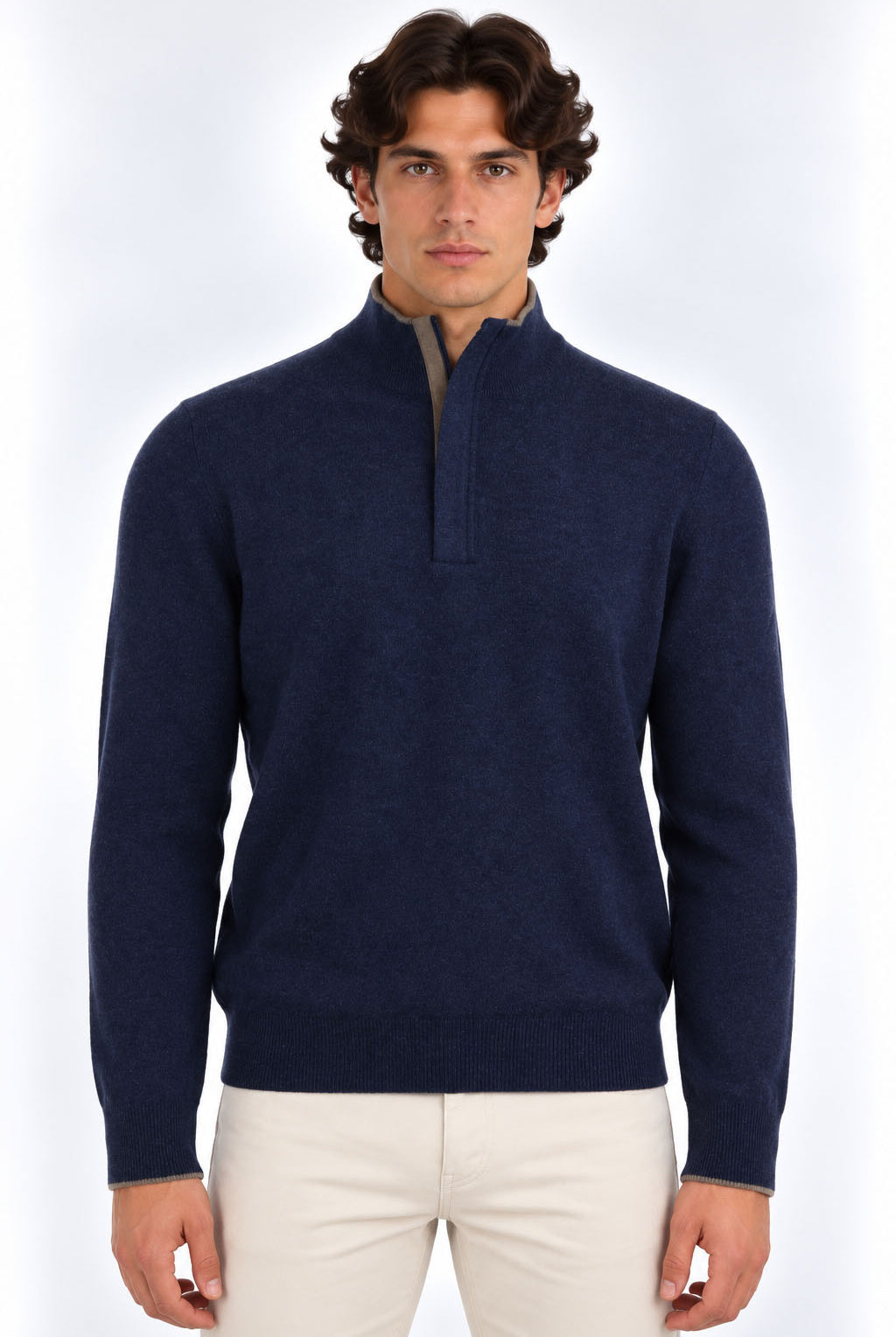 Maglia Uomo Lupetto con Zip Nascosta in Lana e Cashmere