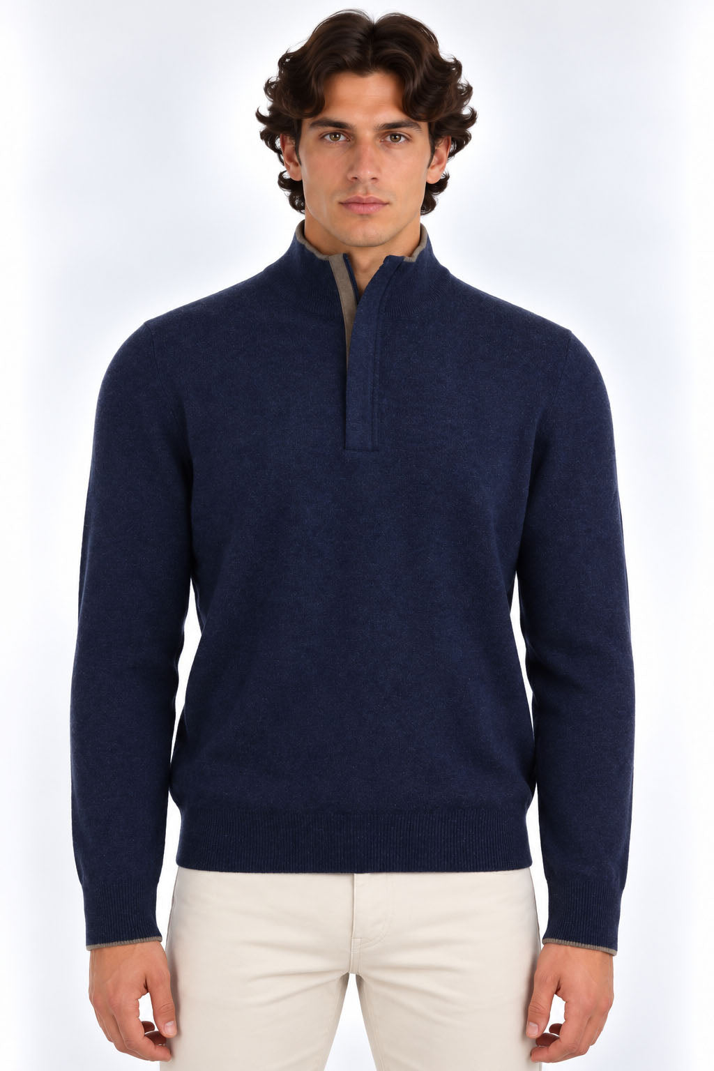 Maglia Uomo Lupetto con Zip Nascosta in Lana e Cashmere