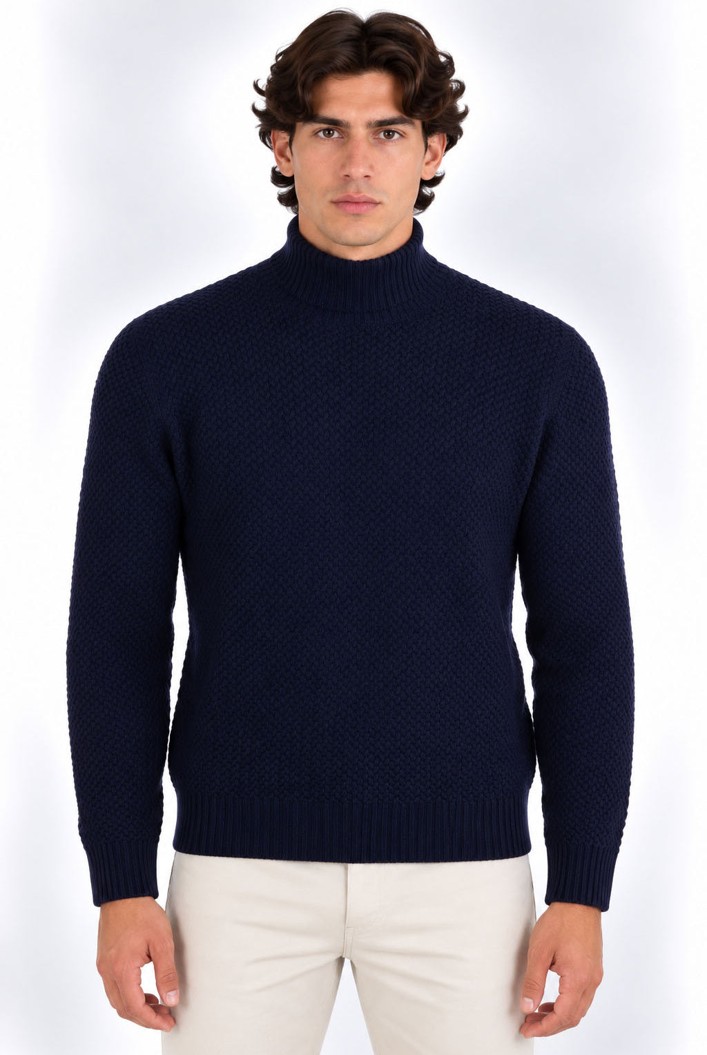Maglia Dolcevita Uomo in Lana Merinos Extrafine a Microtrecce