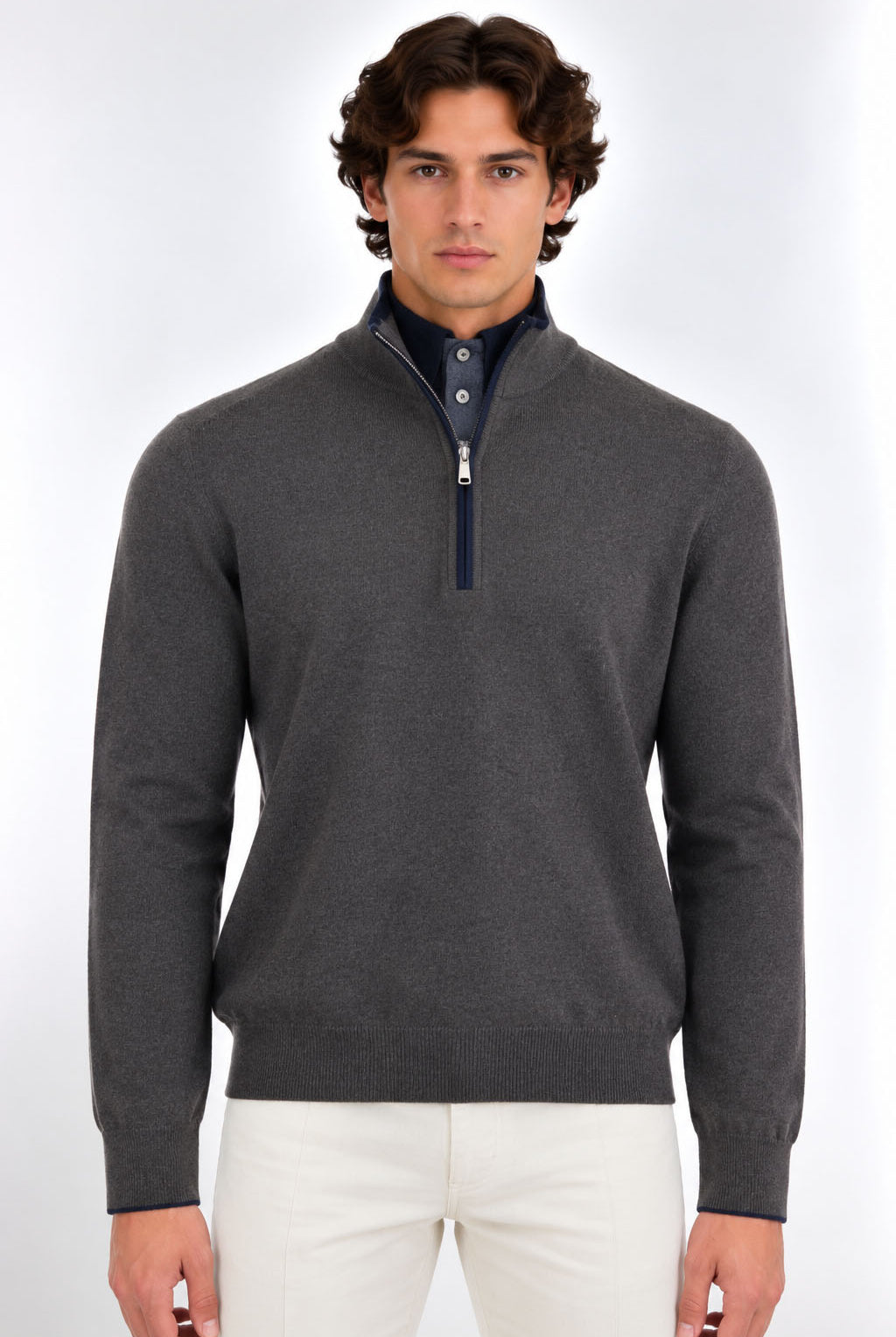 Maglia Uomo Collo Lupetto con Zip e Bottoni in lana