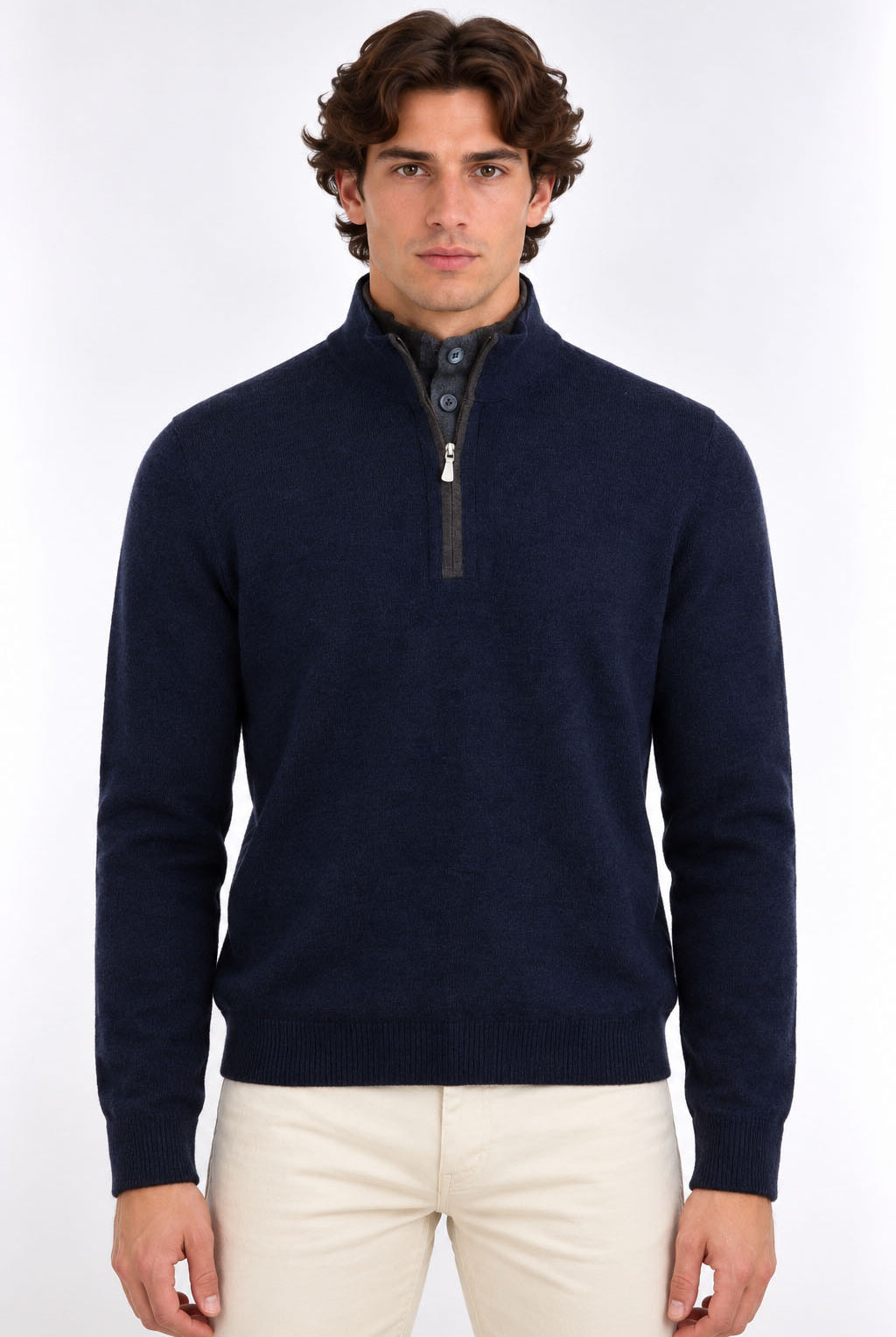 Maglia Uomo Collo Lupetto con Zip e Bottoni in lana
