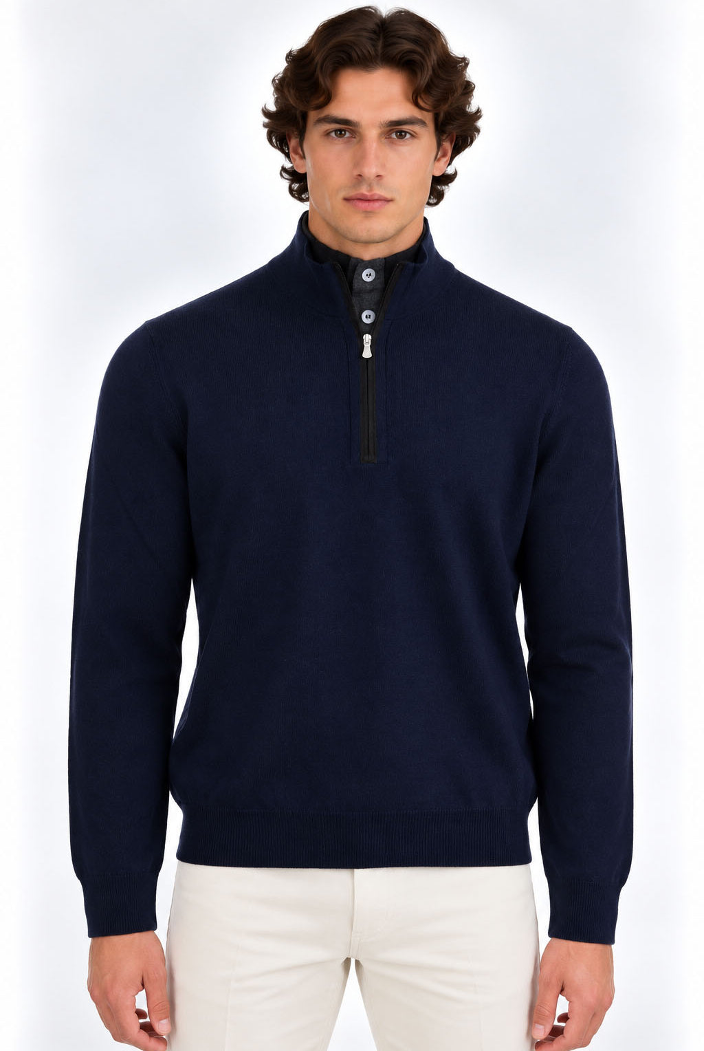 Maglia Uomo Collo Lupetto con Zip e Bottoni in lana
