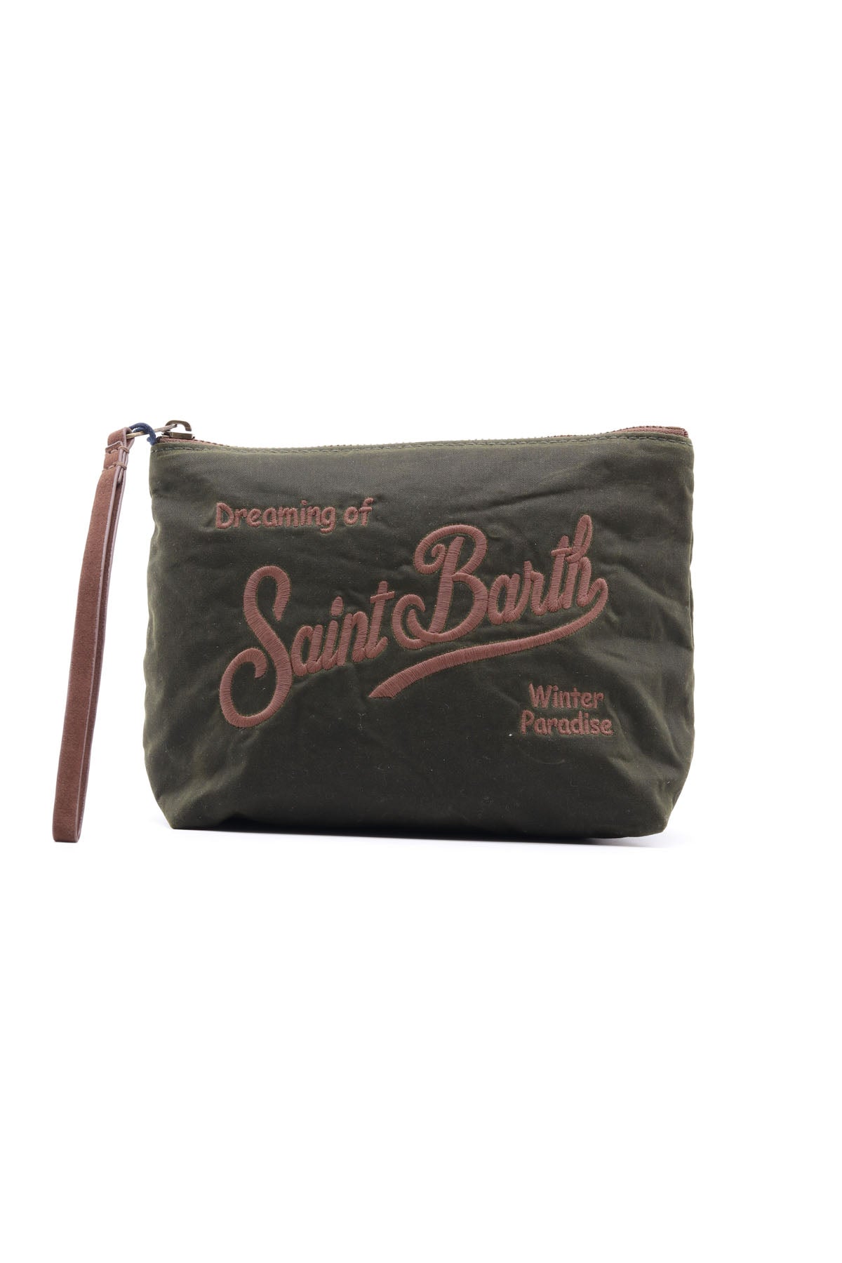 Pochette Aline Wax in Tessuto Cerato con Logo Ricamato