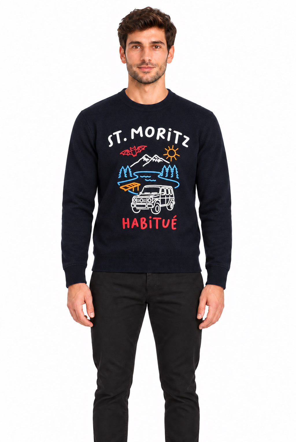 Maglia in lana con scritte a rilievo st. moritzheron
