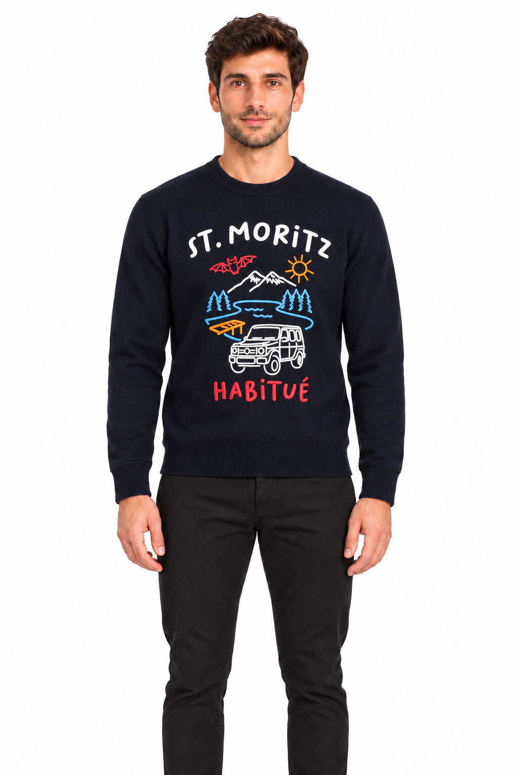 Maglia in lana con scritte a rilievo st. moritzheron