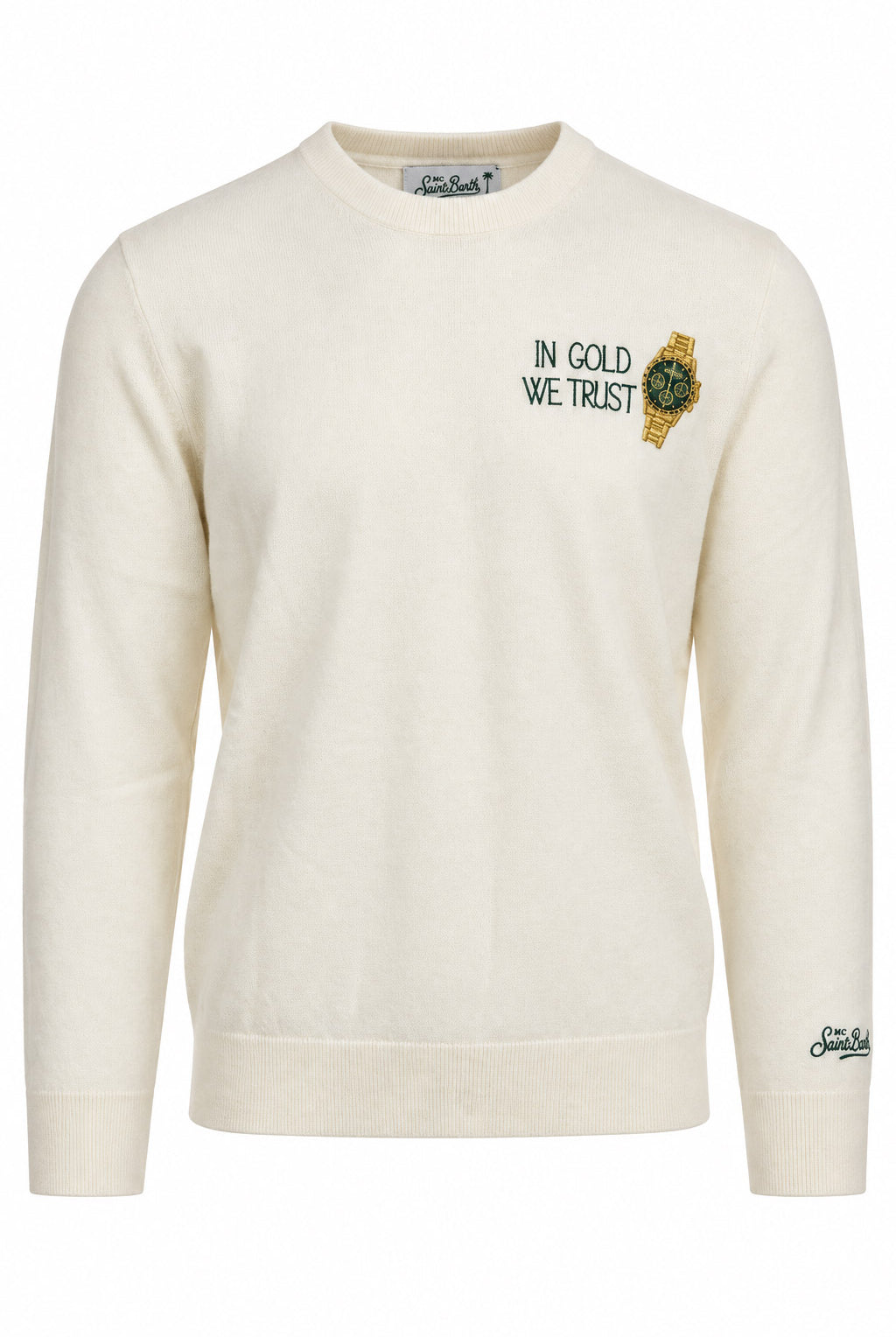 Maglia girocollo in lana con ricamo heron light