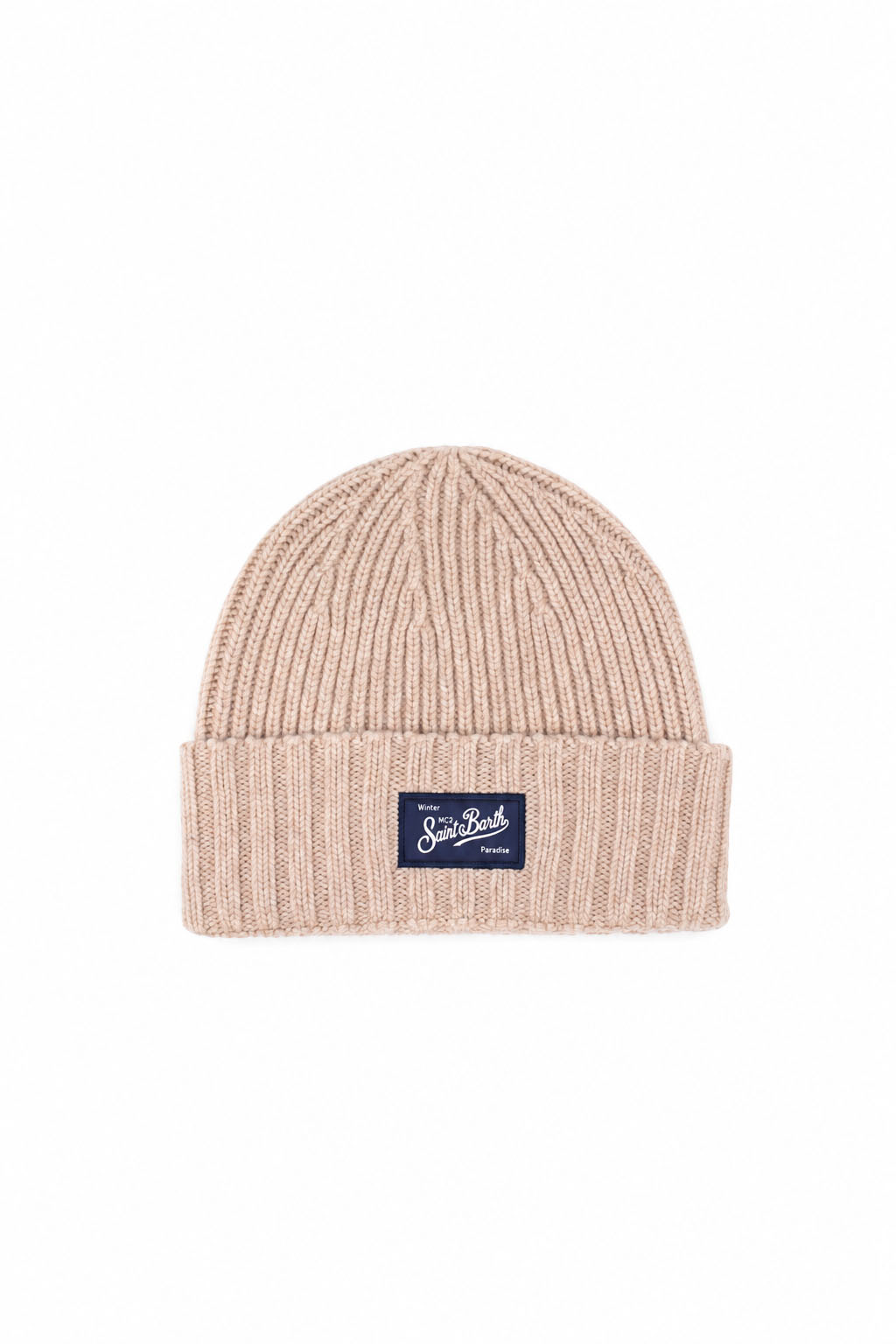 Cappellino Unisex in lana a Coste con Risvolto e Patch Logo