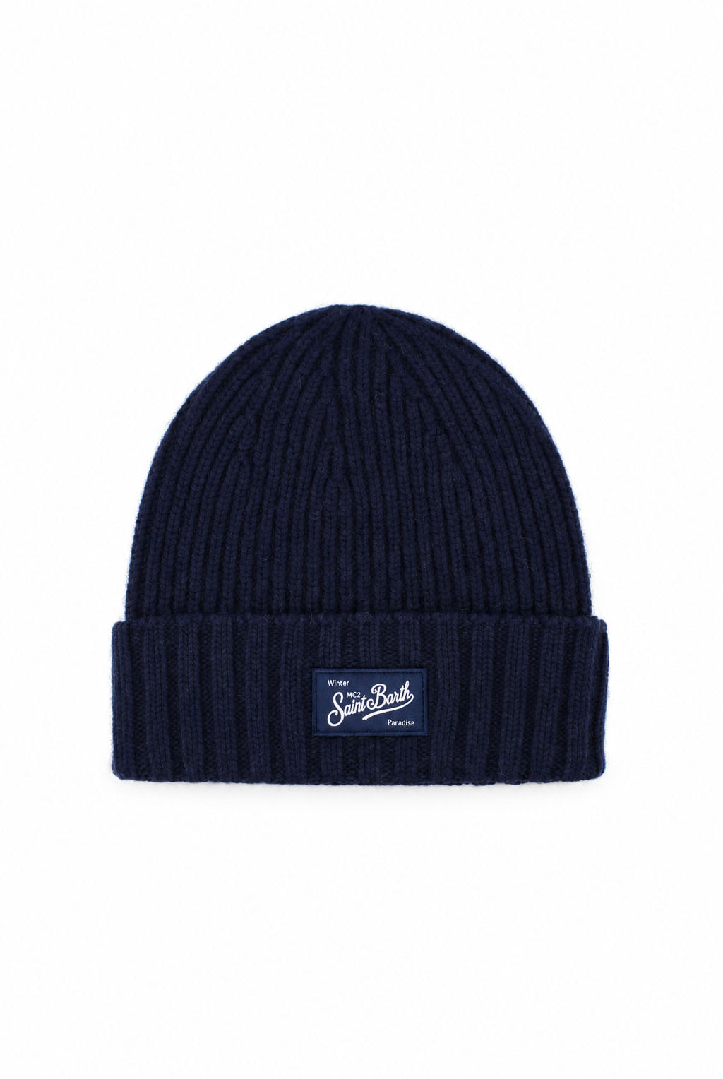 Cappellino Unisex in lana a Coste con Risvolto e Patch Logo