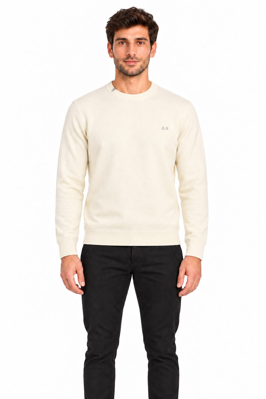 Maglia girocollo in lana e cotone
