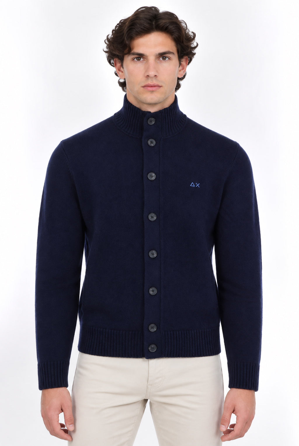 Cardigan con bottoni collo alto in lana