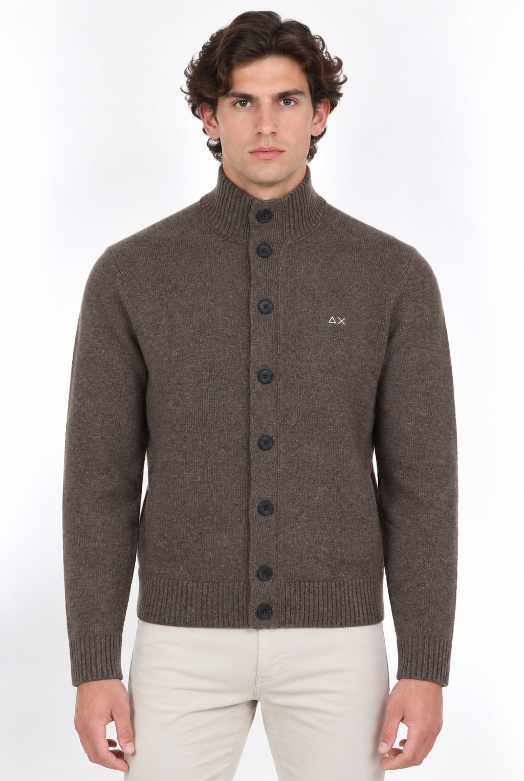 Cardigan con bottoni collo alto in lana