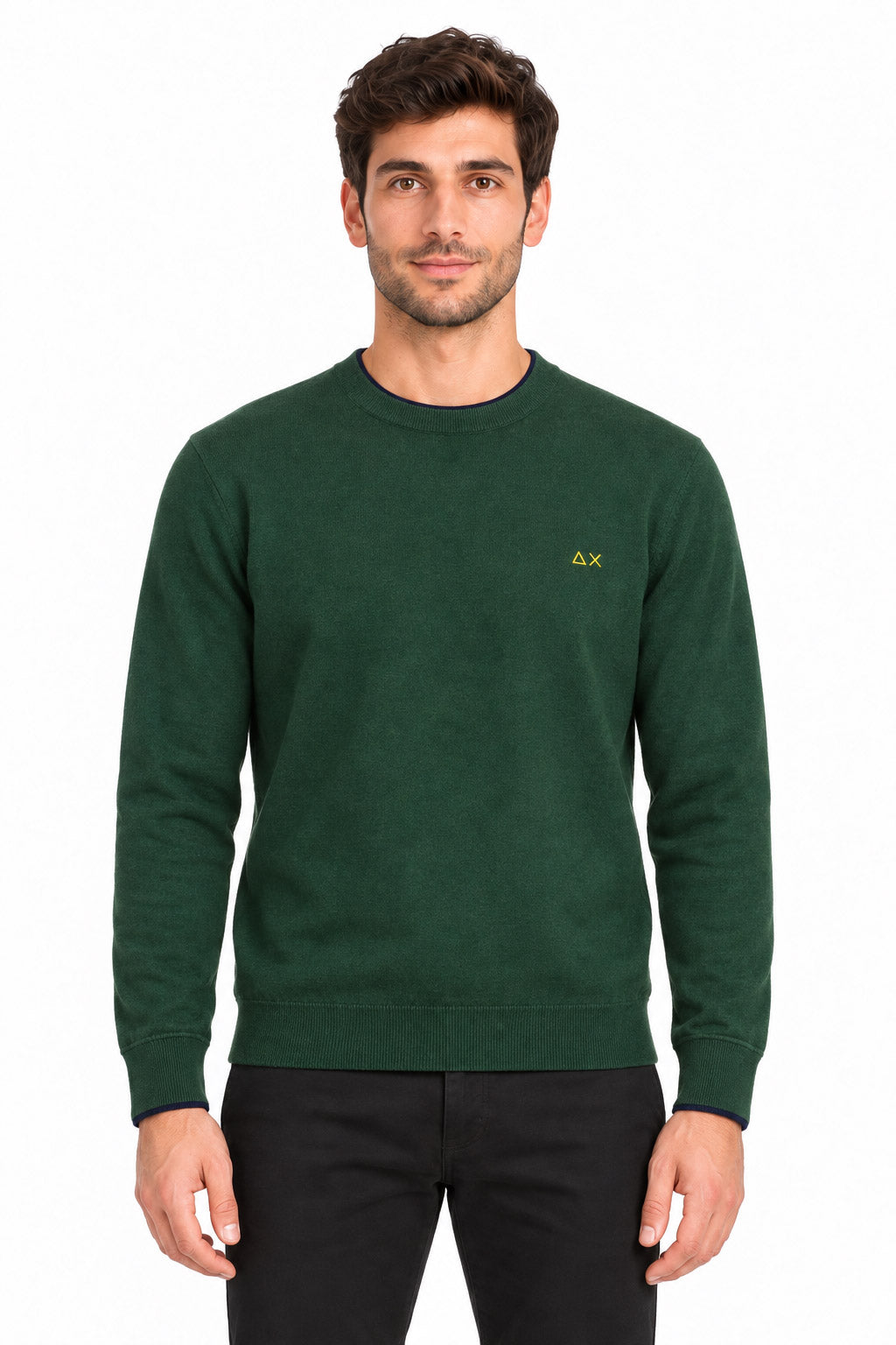 Maglia girocollo in lana e cotone doppio bordo