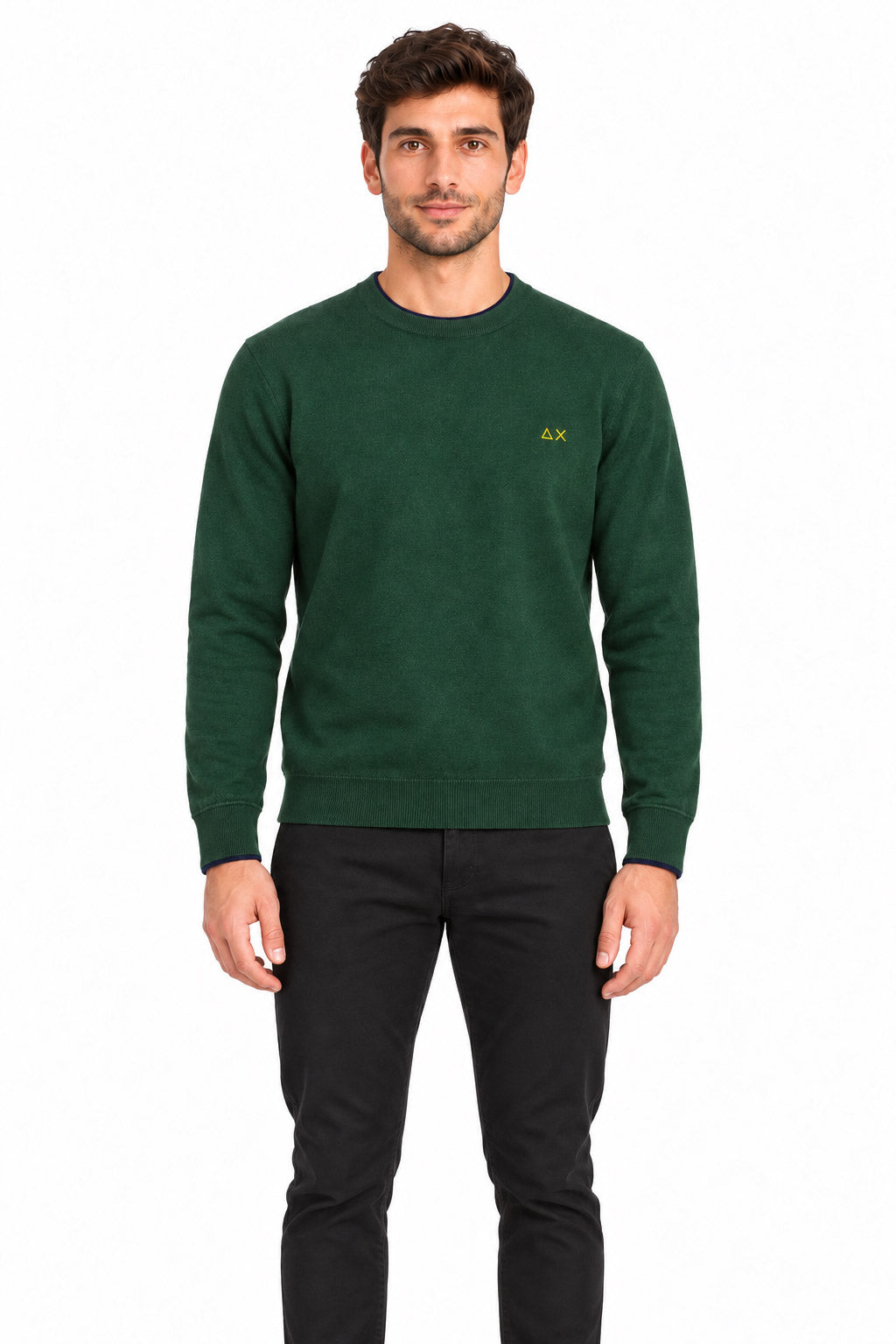 Maglia girocollo in lana e cotone doppio bordo