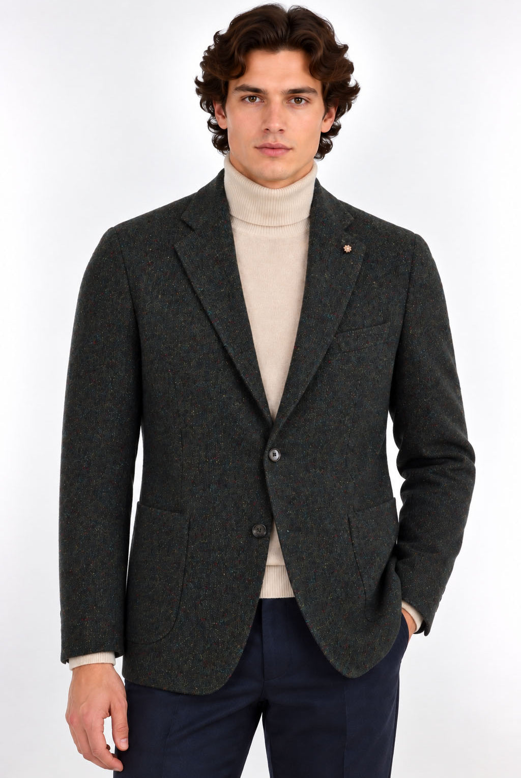 Giacca Uomo in Tweed Due Bottoni con Spacchi Laterali