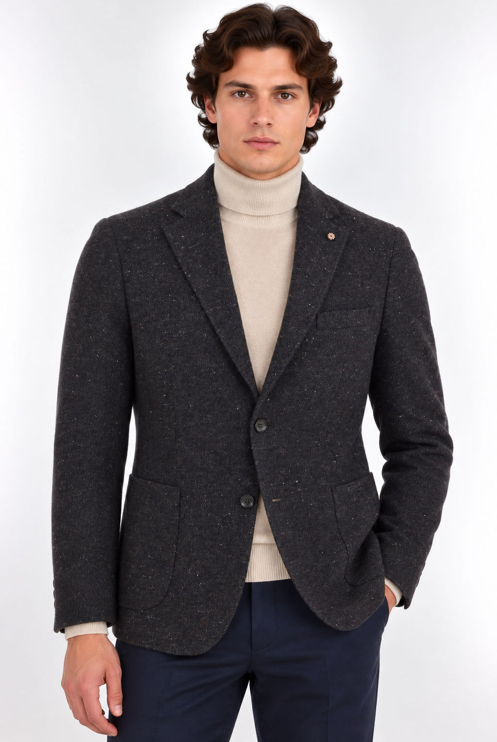 Giacca Uomo in Tweed Due Bottoni con Spacchi Laterali