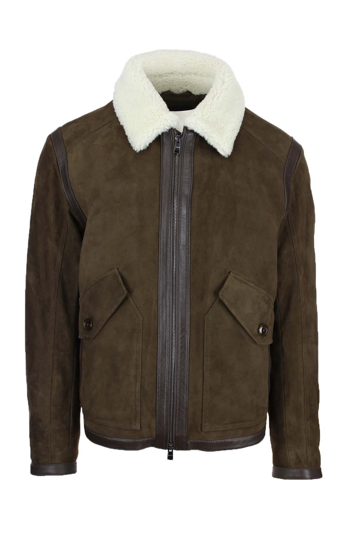 Giubbotto in pelle scamosciata collo aviatore