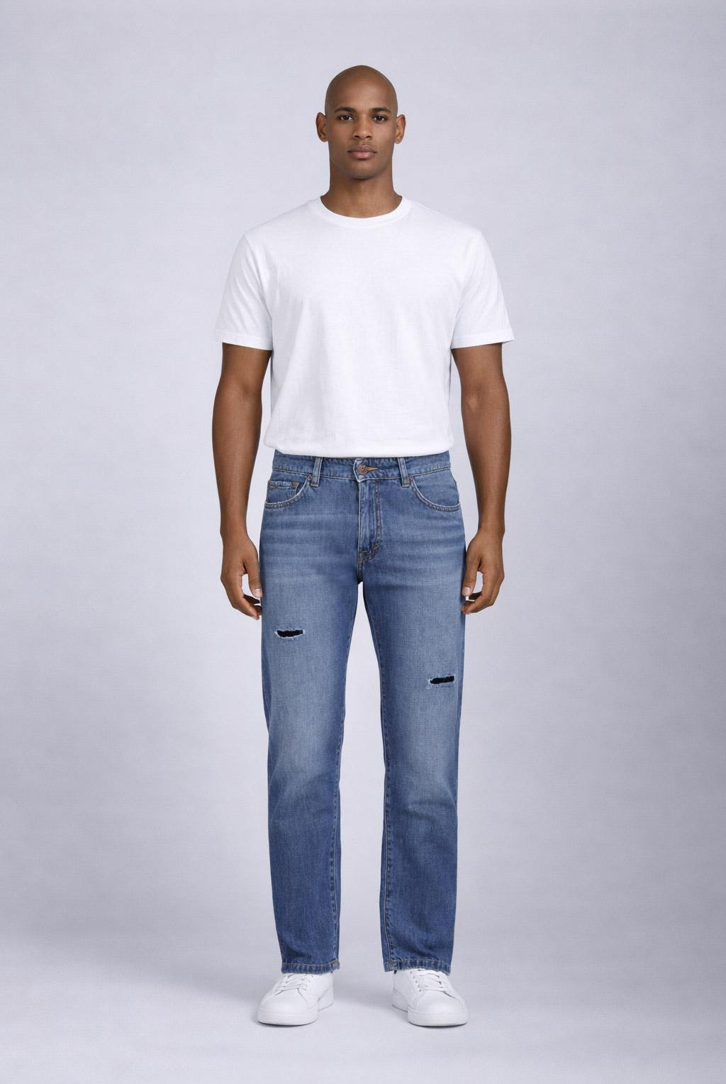 Jeans Uomo 5 Tasche Denim Used con Rotture