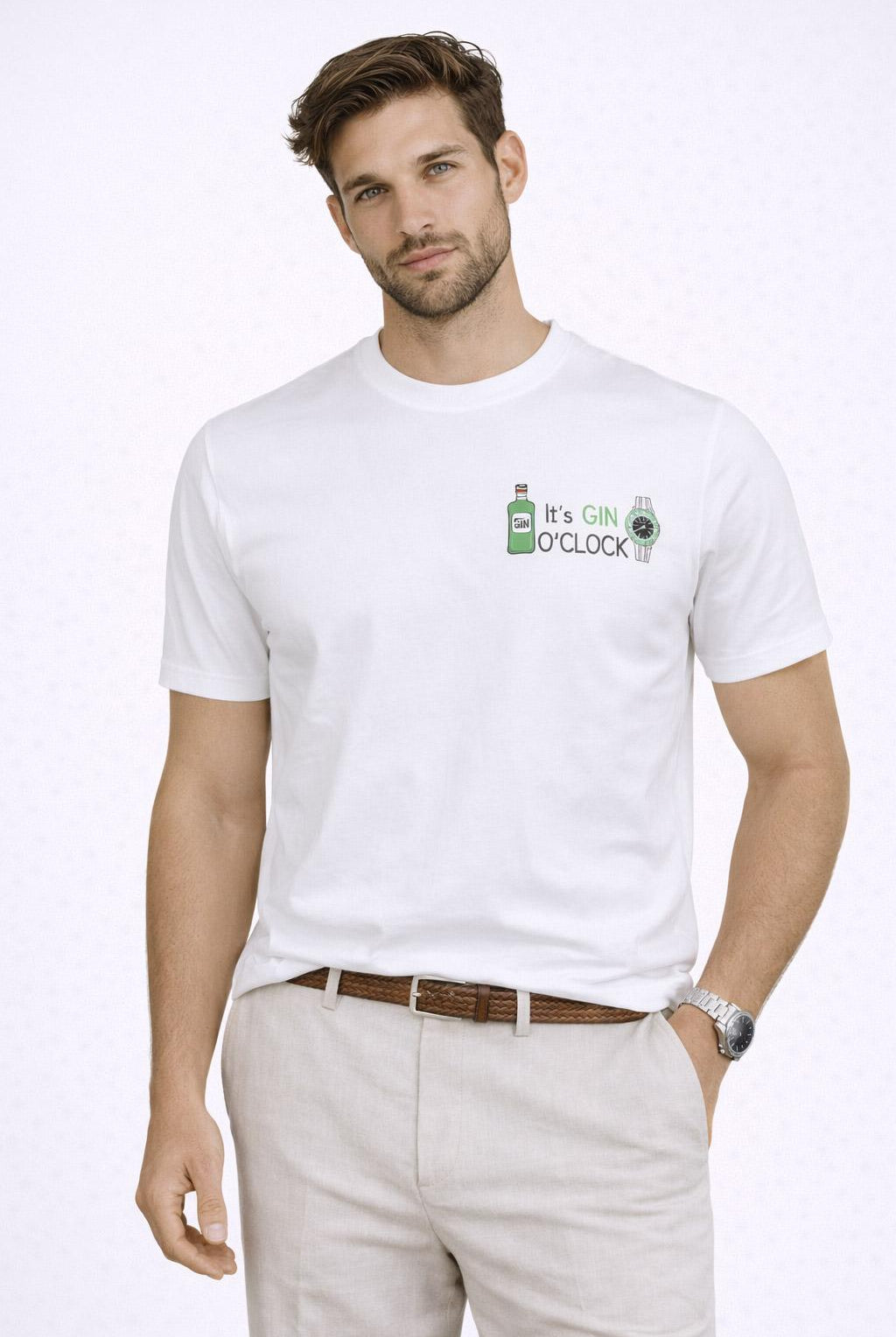 T-shirt "It's Gin O'Clock" in jersey di cotone con stampa